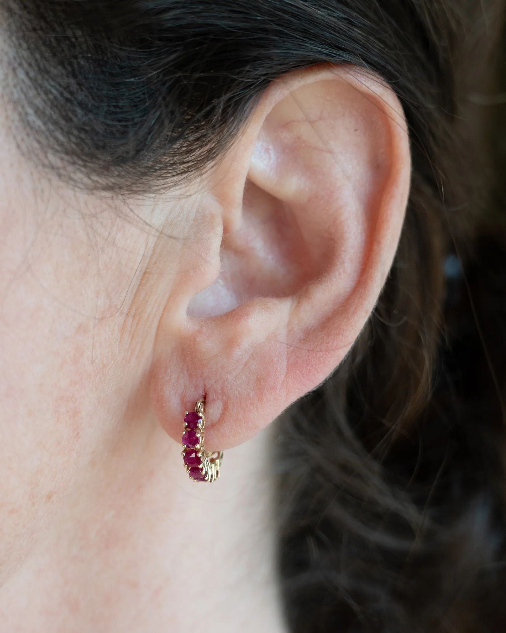 1.92 Round Ruby Huggie Hoop Earrings in 14k - Image 6