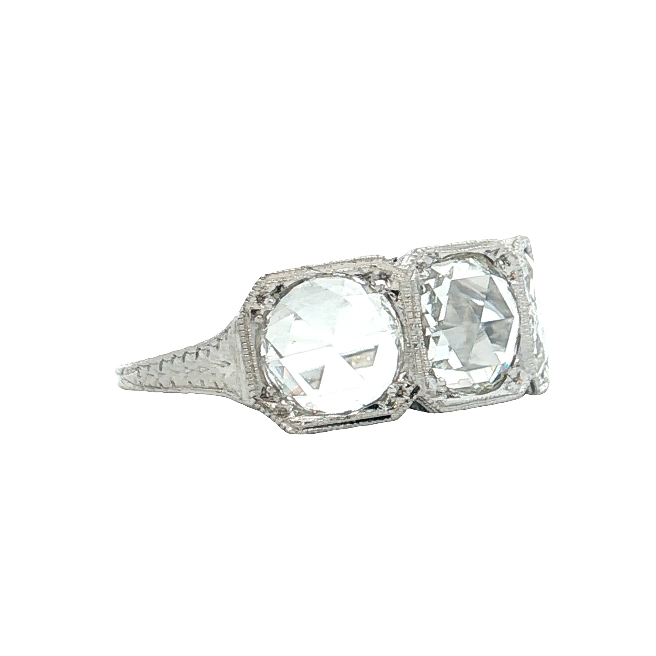 1.95 Antique Three Stone Rose Cut Diamond Engagement Ring 18k - Image 3