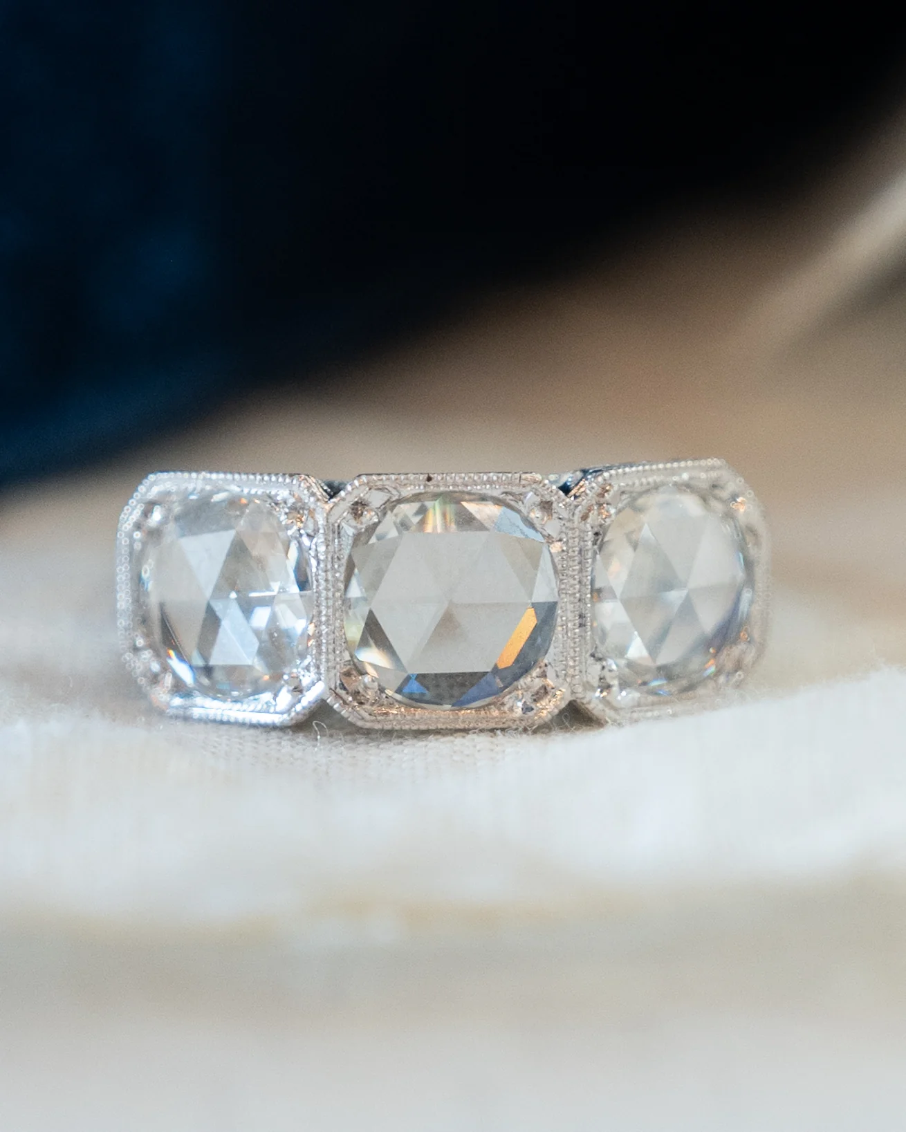 1.95 Antique Three Stone Rose Cut Diamond Engagement Ring 18k - Image 6