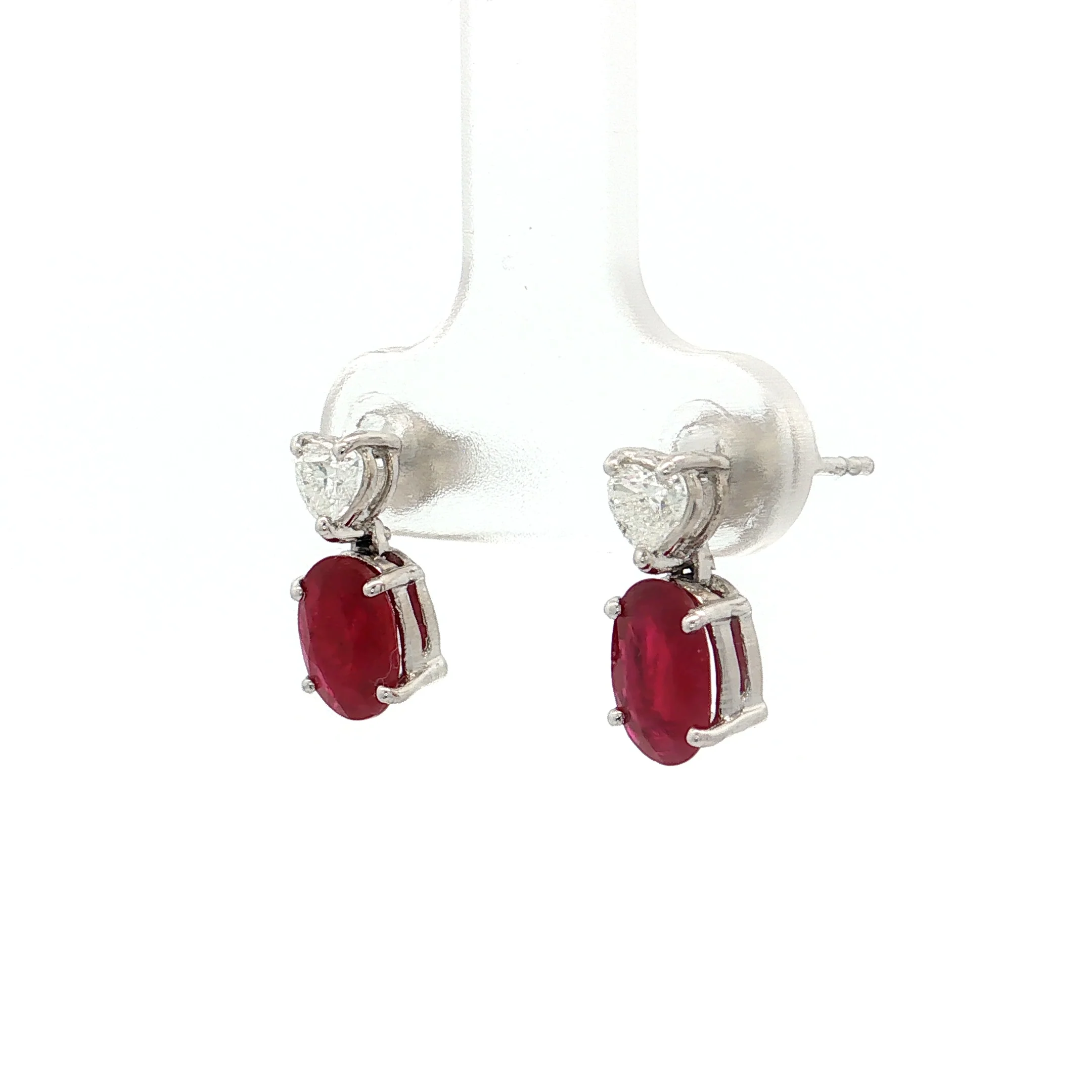 1.96 Ruby & Heart Diamond Drop Stud Earrings 18k - Image 2