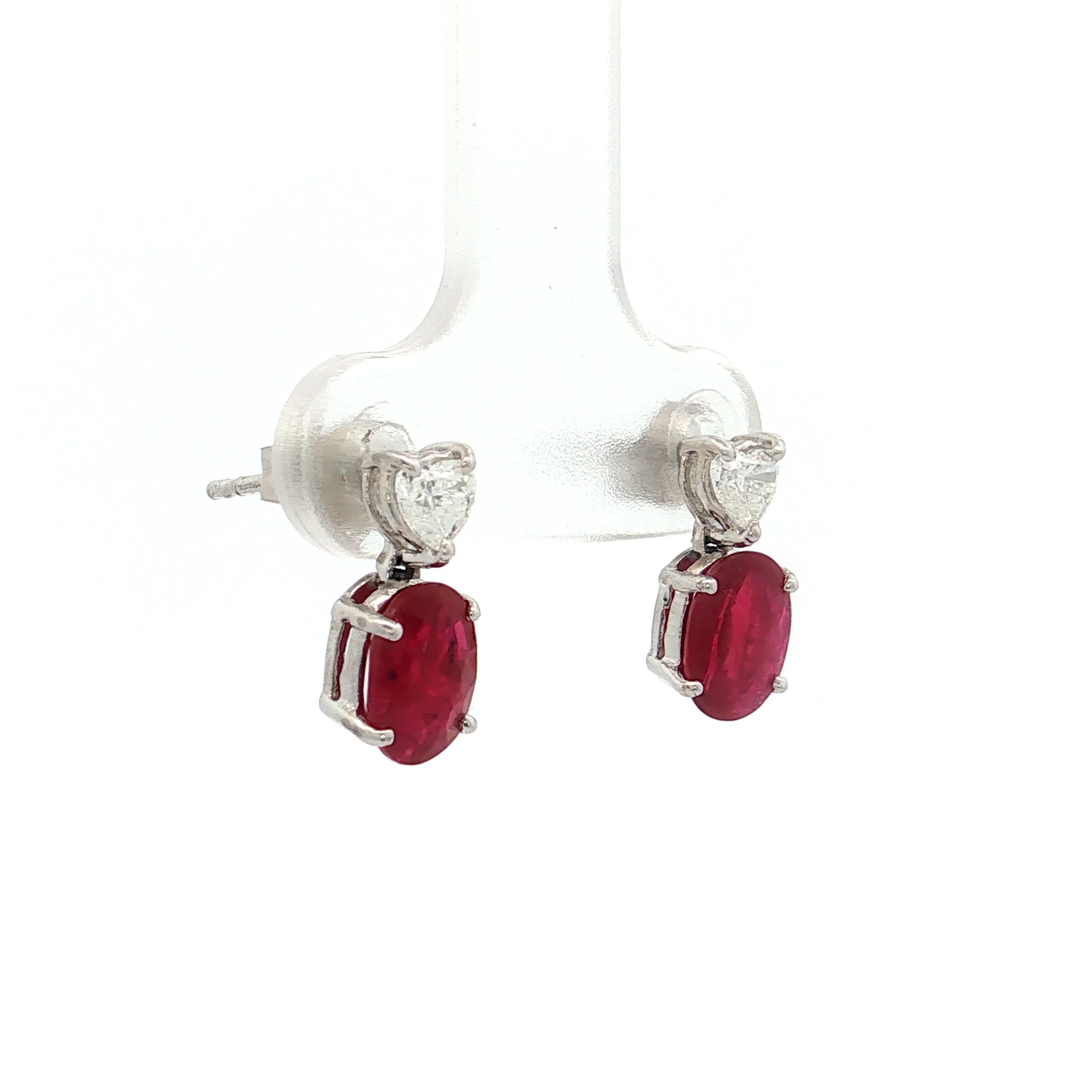 1.96 Ruby & Heart Diamond Drop Stud Earrings 18k - Image 3