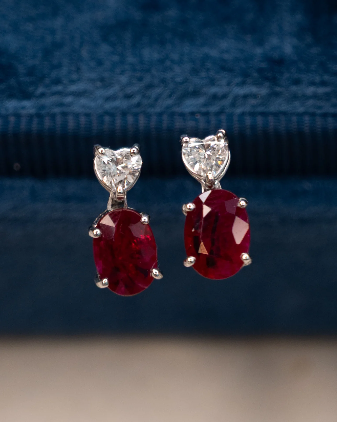 1.96 Ruby & Heart Diamond Drop Stud Earrings 18k - Image 5