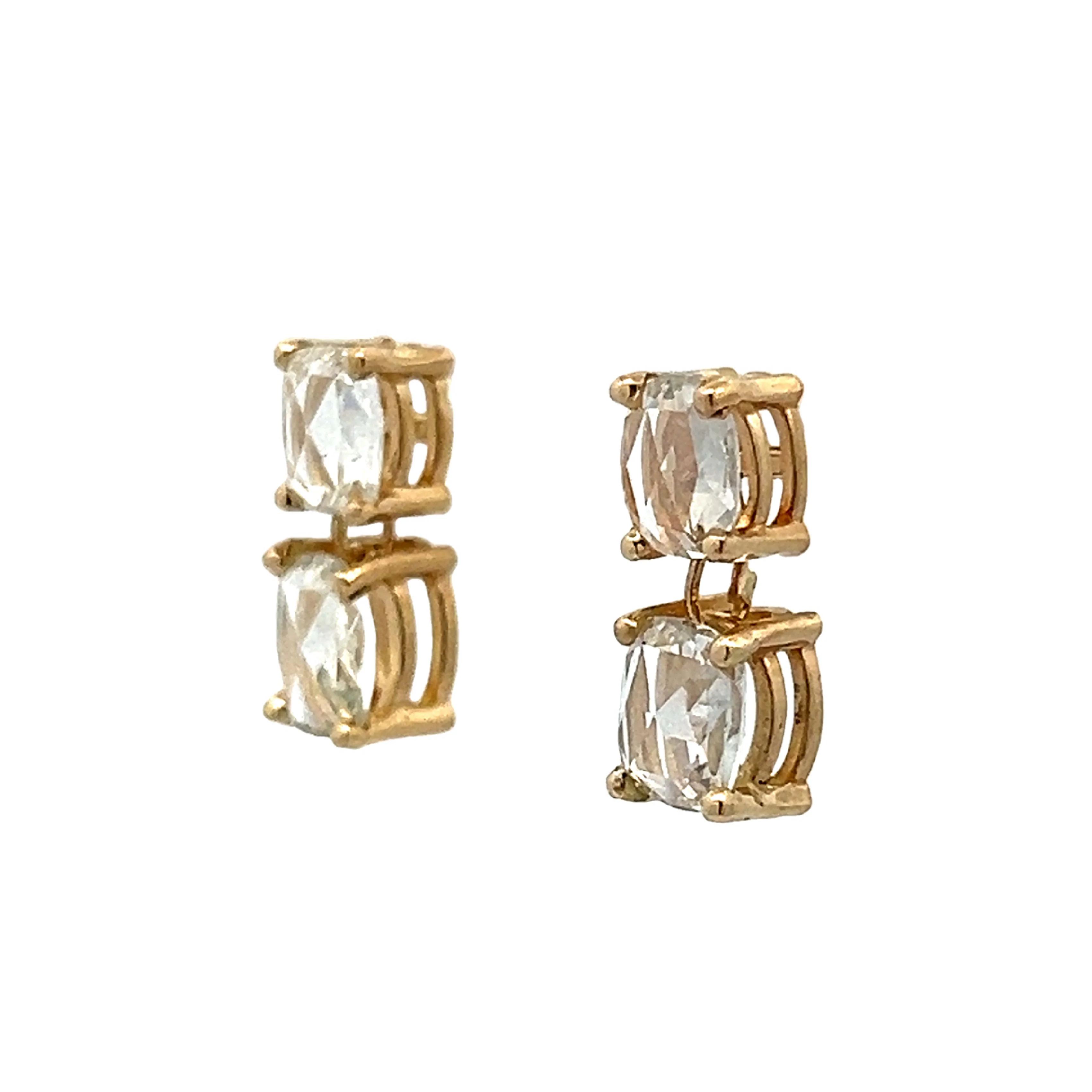 1.98 Rose Cut Diamond Drop Earrings in Yellow Gold - Image 2