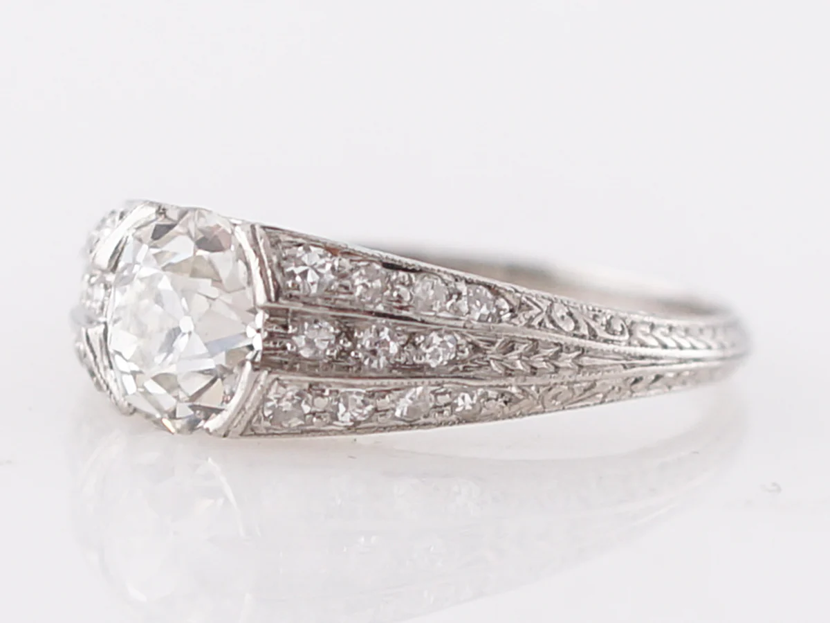 1 Carat Antique Cushion Cut Diamond Art Deco Engagement Ring - Image 2