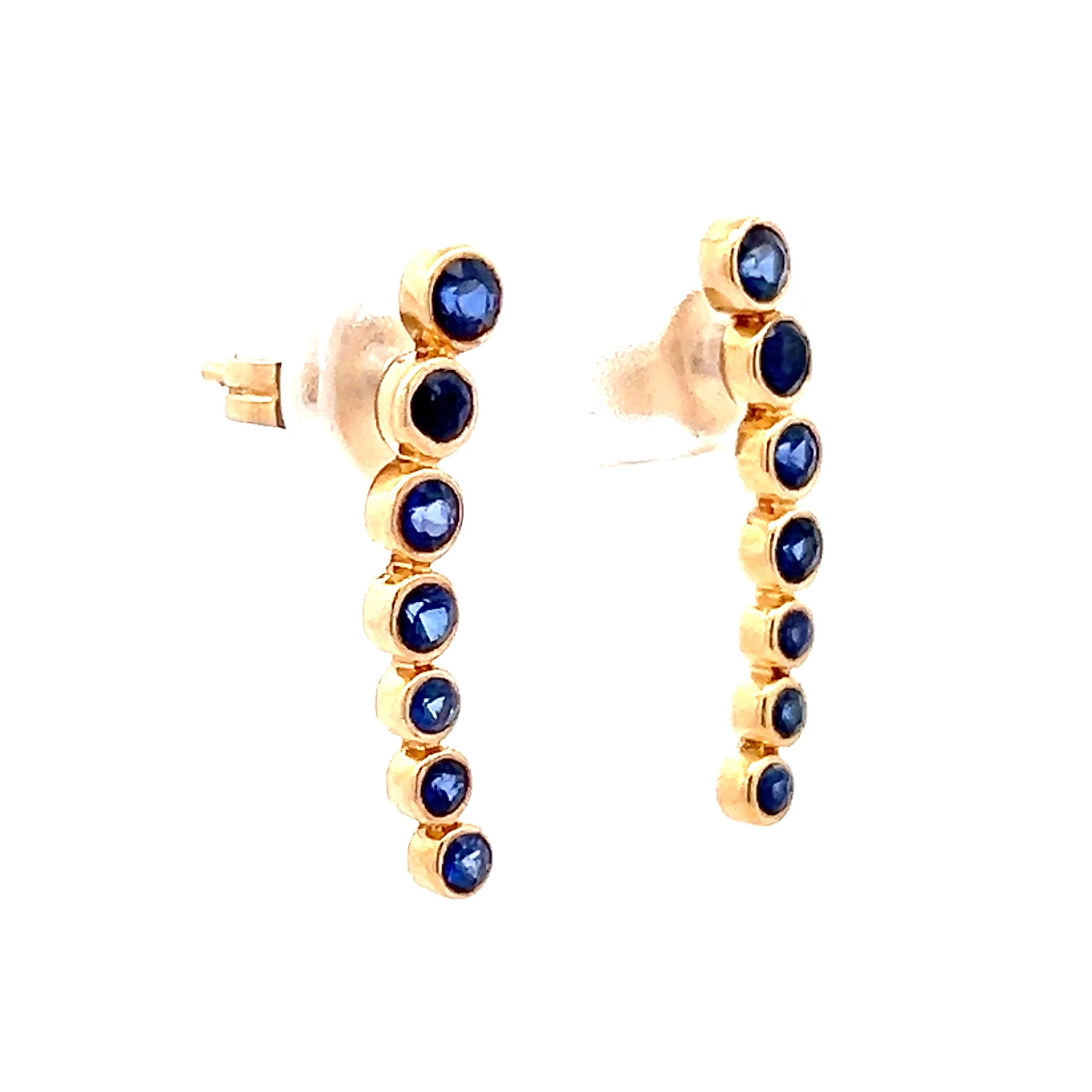 1 Carat Blue Sapphire Stud Earrings in 14k Yellow Gold - Image 3