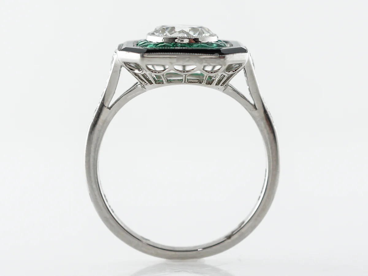 1 Carat Diamond w/ Onyx & Emerald Cocktail Ring in Platinum - Image 4