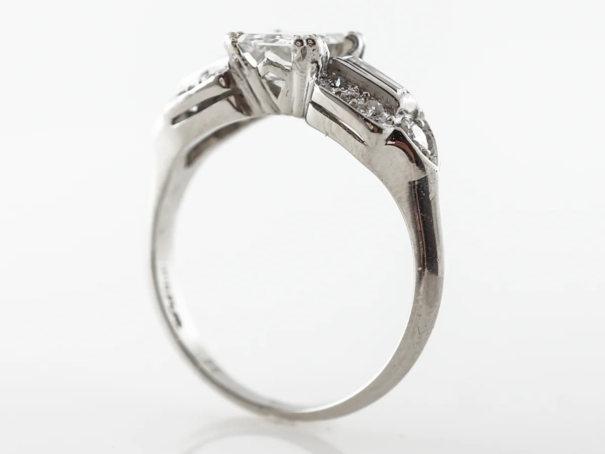 1 Carat Emerald Cut Diamond Art Deco Engagement Ring Platinum - Image 5