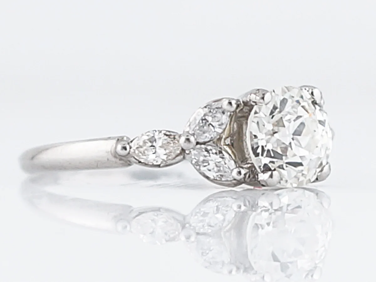 Art Deco 1 Carat European Diamond Floral Engagement Ring - Image 3