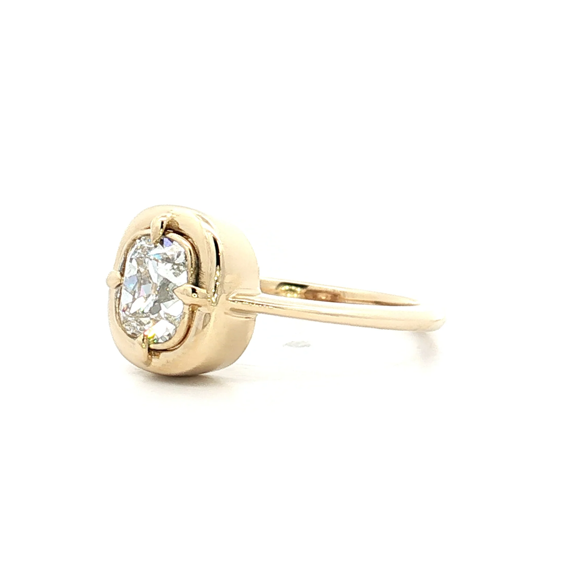 1 Carat Old Mine Cushion Diamond Engagement Ring 14k - Image 2