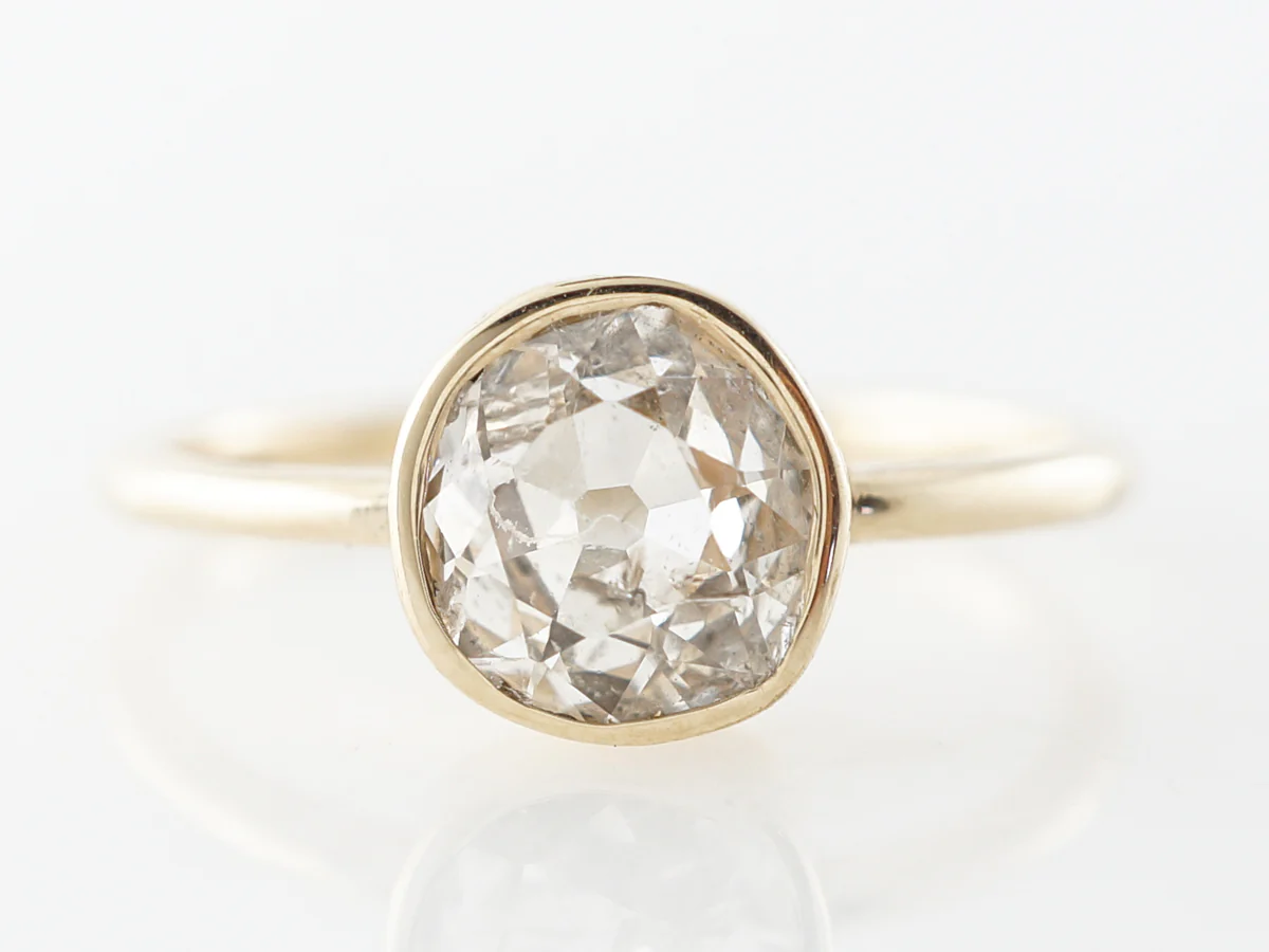 1 Carat Old Mine Cut Diamond Solitaire Yellow Gold Engagement Ring