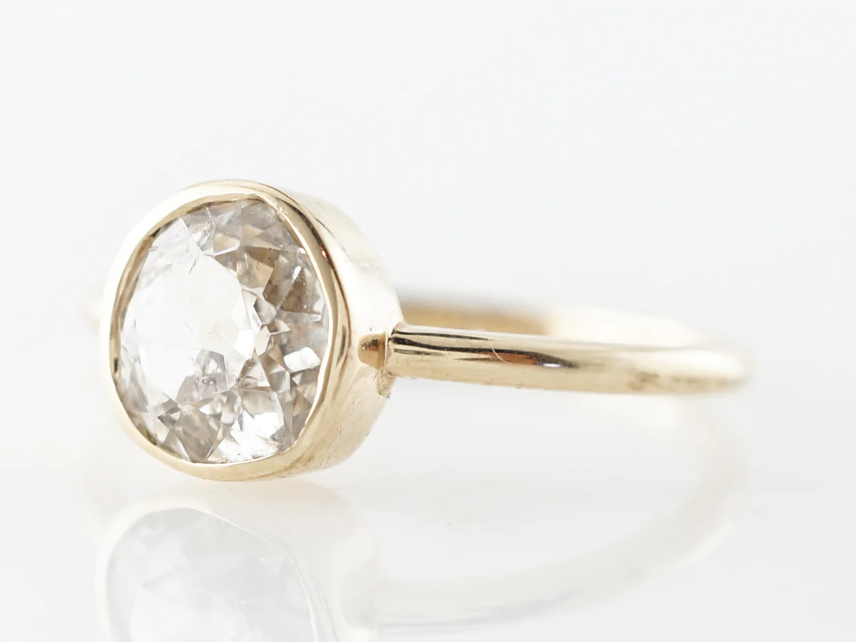 1 Carat Old Mine Cut Diamond Solitaire Yellow Gold Engagement Ring - Image 2