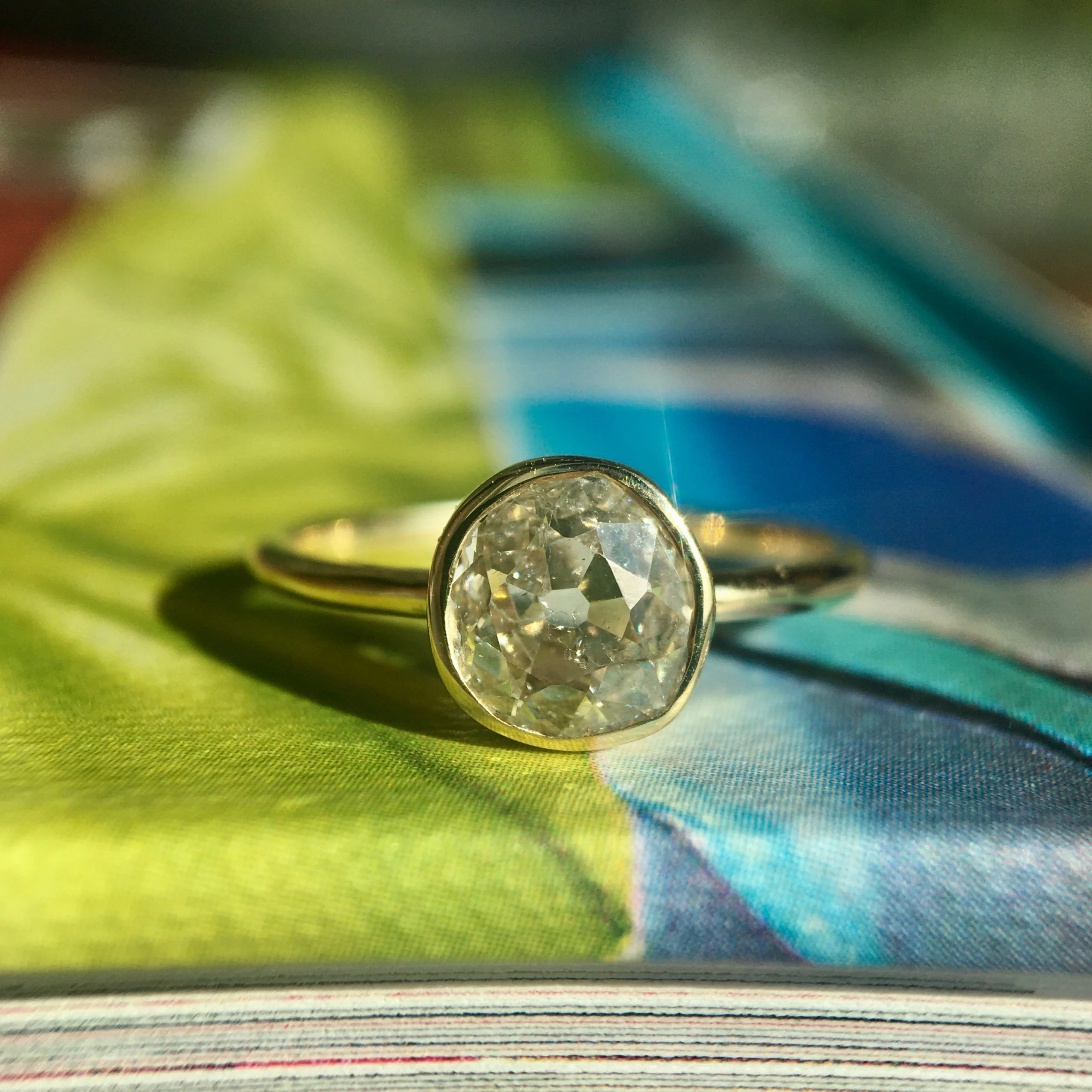 1 Carat Old Mine Cut Diamond Solitaire Yellow Gold Engagement Ring - Image 6