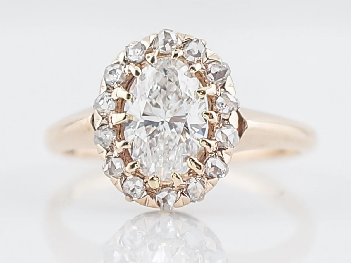 1 Carat Oval Cut Diamond Victorian Cluster Engagement Ring