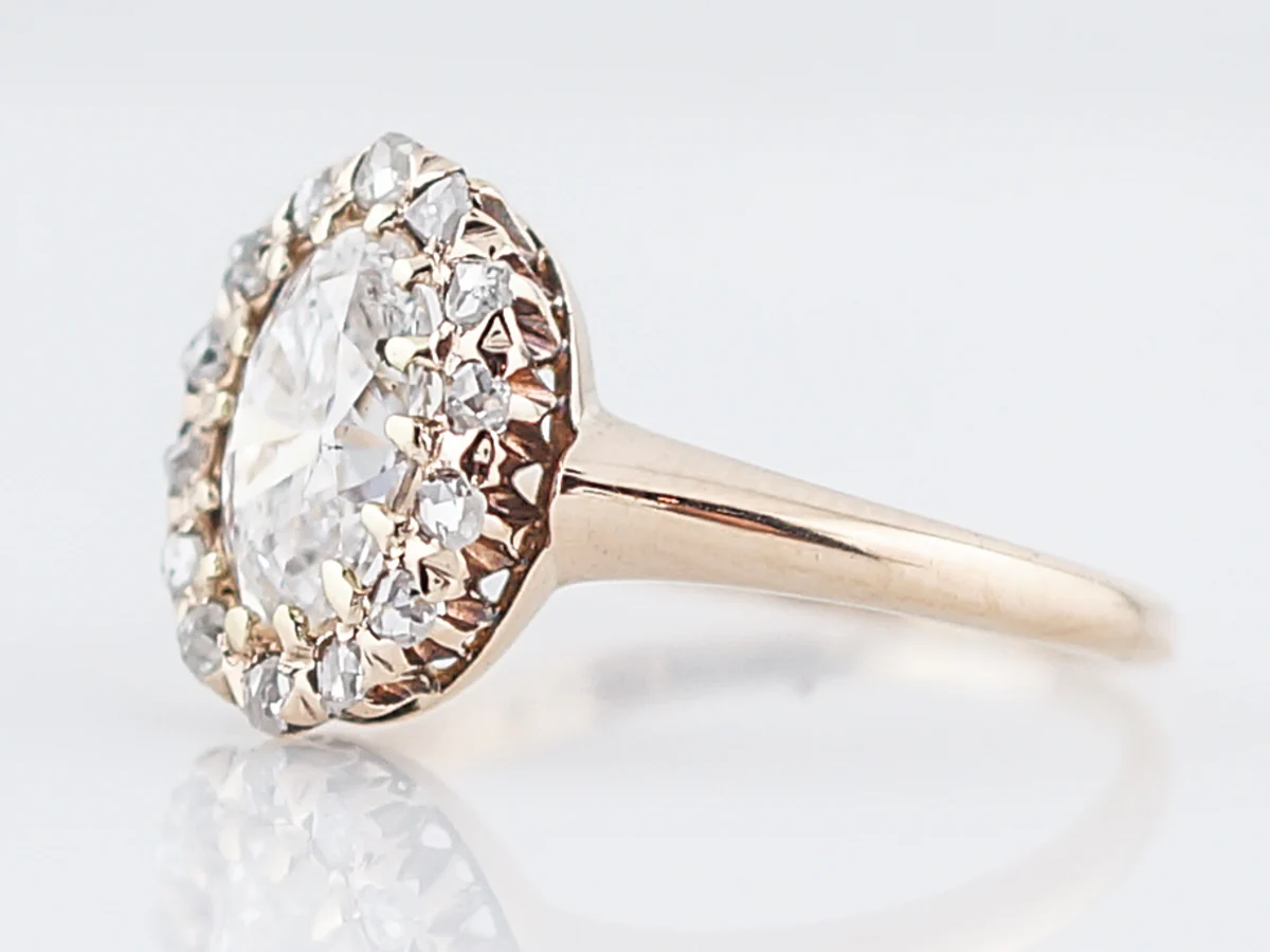 1 Carat Oval Cut Diamond Victorian Cluster Engagement Ring - Image 2