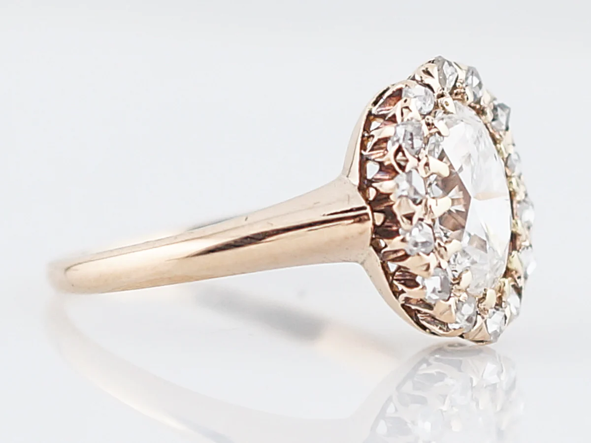 1 Carat Oval Cut Diamond Victorian Cluster Engagement Ring - Image 3