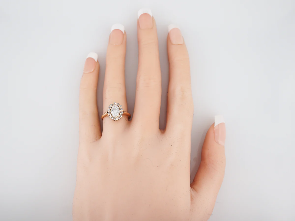 1 Carat Oval Cut Diamond Victorian Cluster Engagement Ring - Image 5