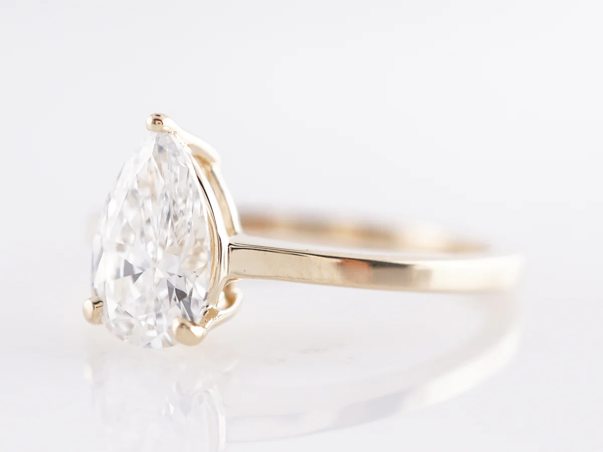 1 Carat Pear Diamond Engagement Ring 14k Yellow Gold - Image 2