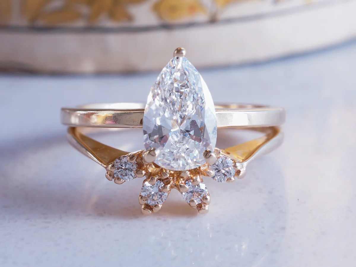 1 Carat Pear Diamond Engagement Ring 14k Yellow Gold - Image 7