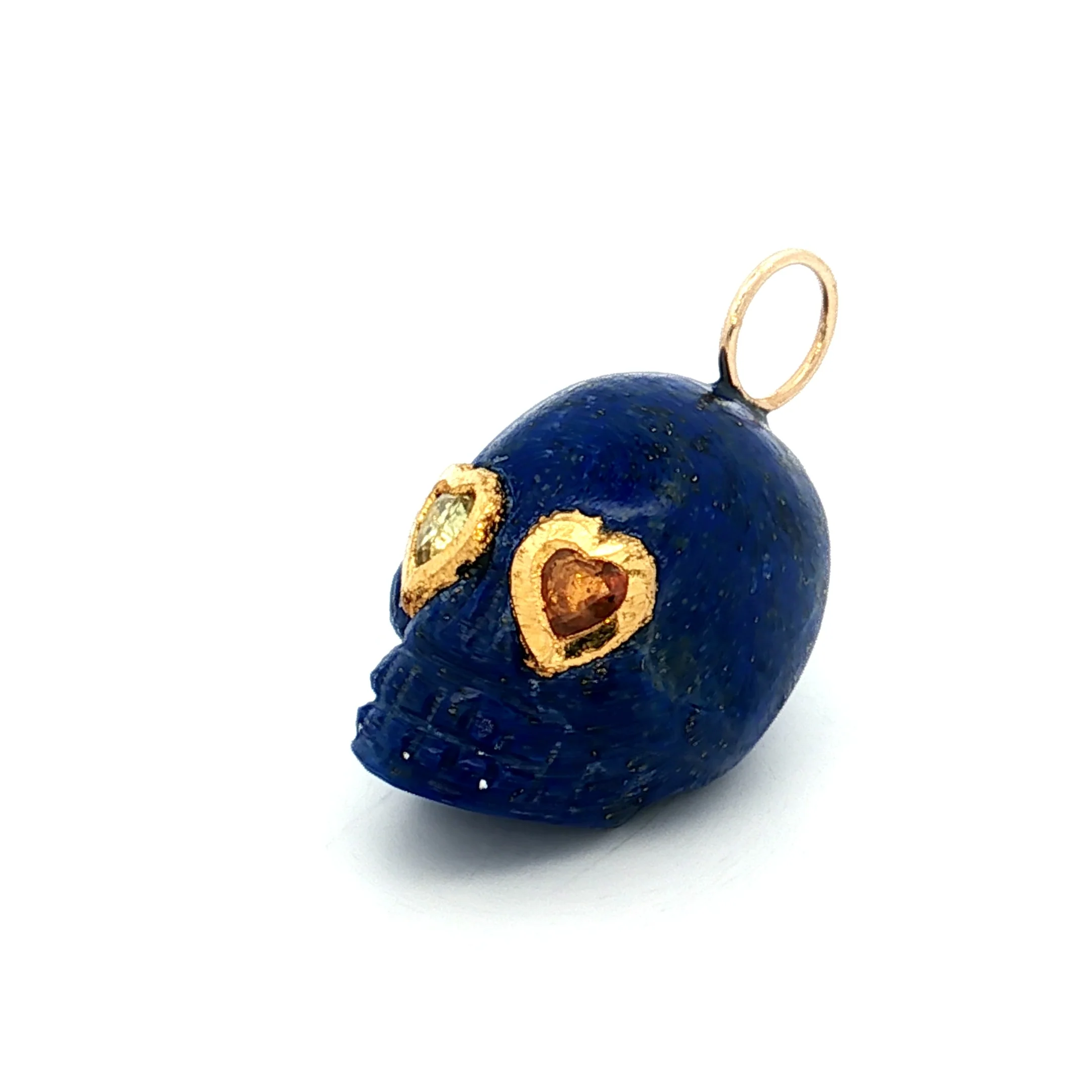 1 Carat Sapphire & Lapis Lazuli Skull Charm Pendant 18k - Image 2