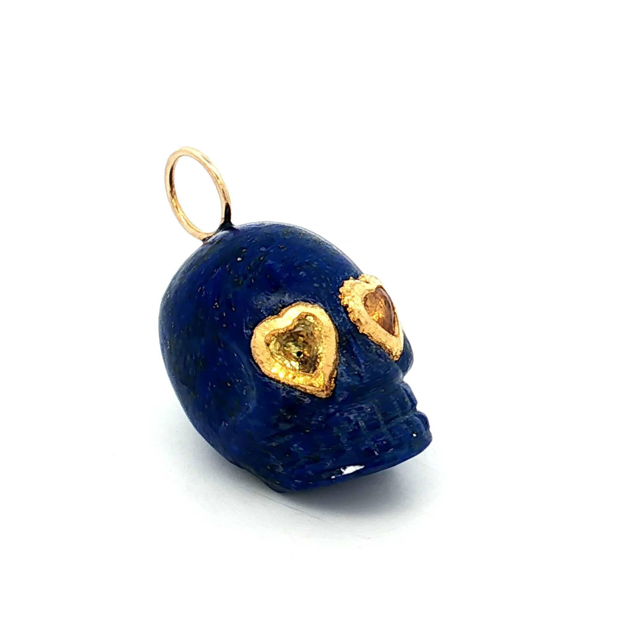 1 Carat Sapphire & Lapis Lazuli Skull Charm Pendant 18k - Image 3