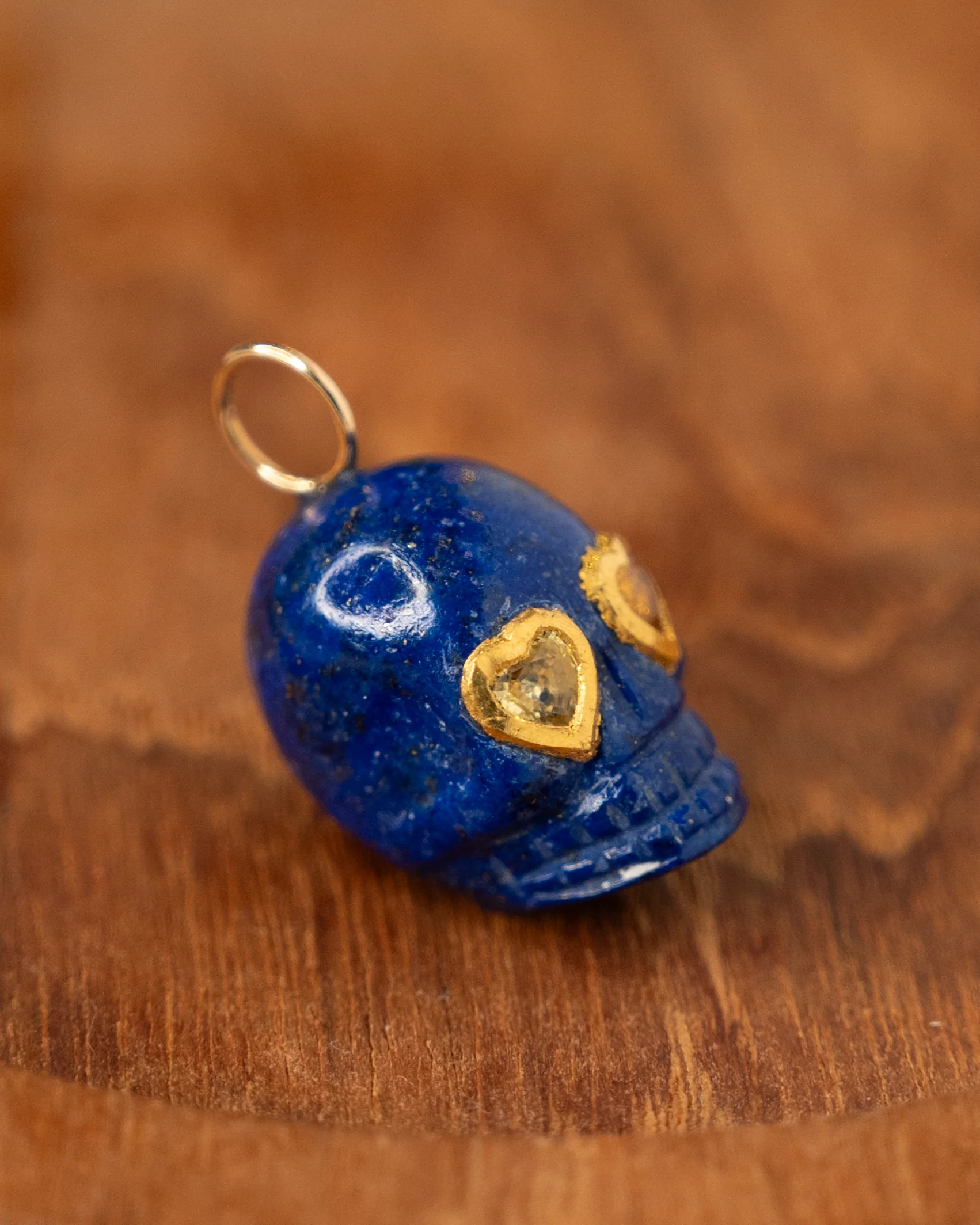 1 Carat Sapphire & Lapis Lazuli Skull Charm Pendant 18k - Image 4