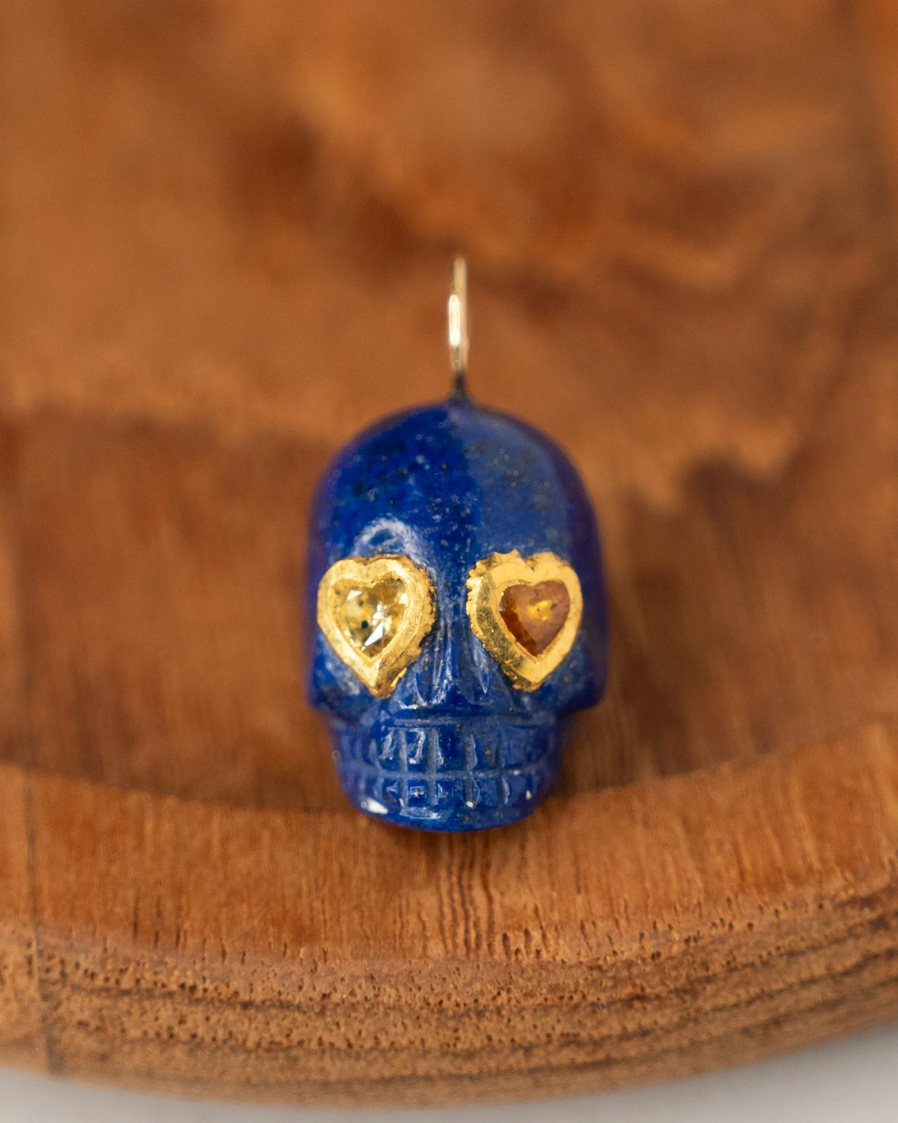 1 Carat Sapphire & Lapis Lazuli Skull Charm Pendant 18k - Image 5