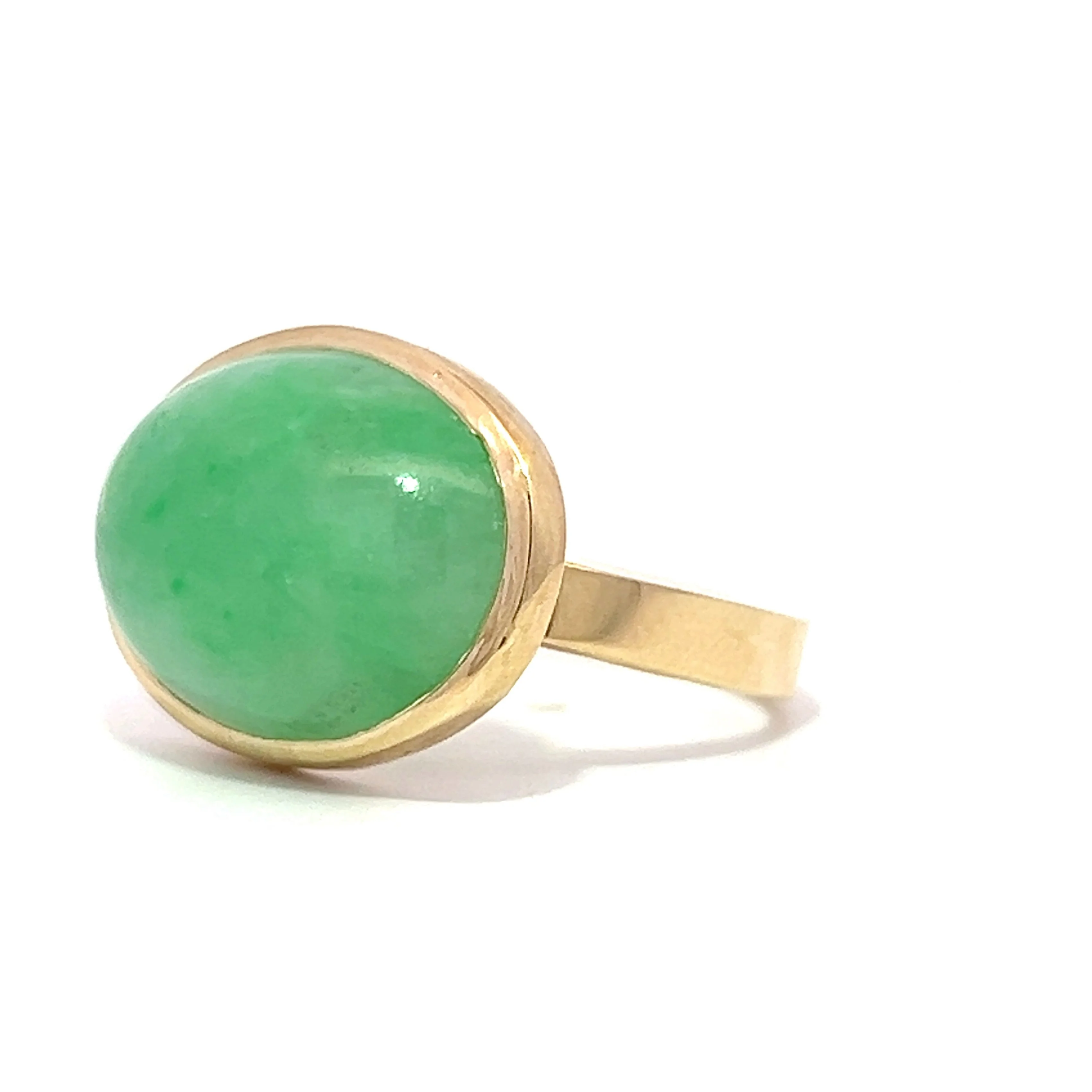 10.38 Cabochon Jade Solitaire Cocktail Ring in 14k Yellow Gold - Image 2
