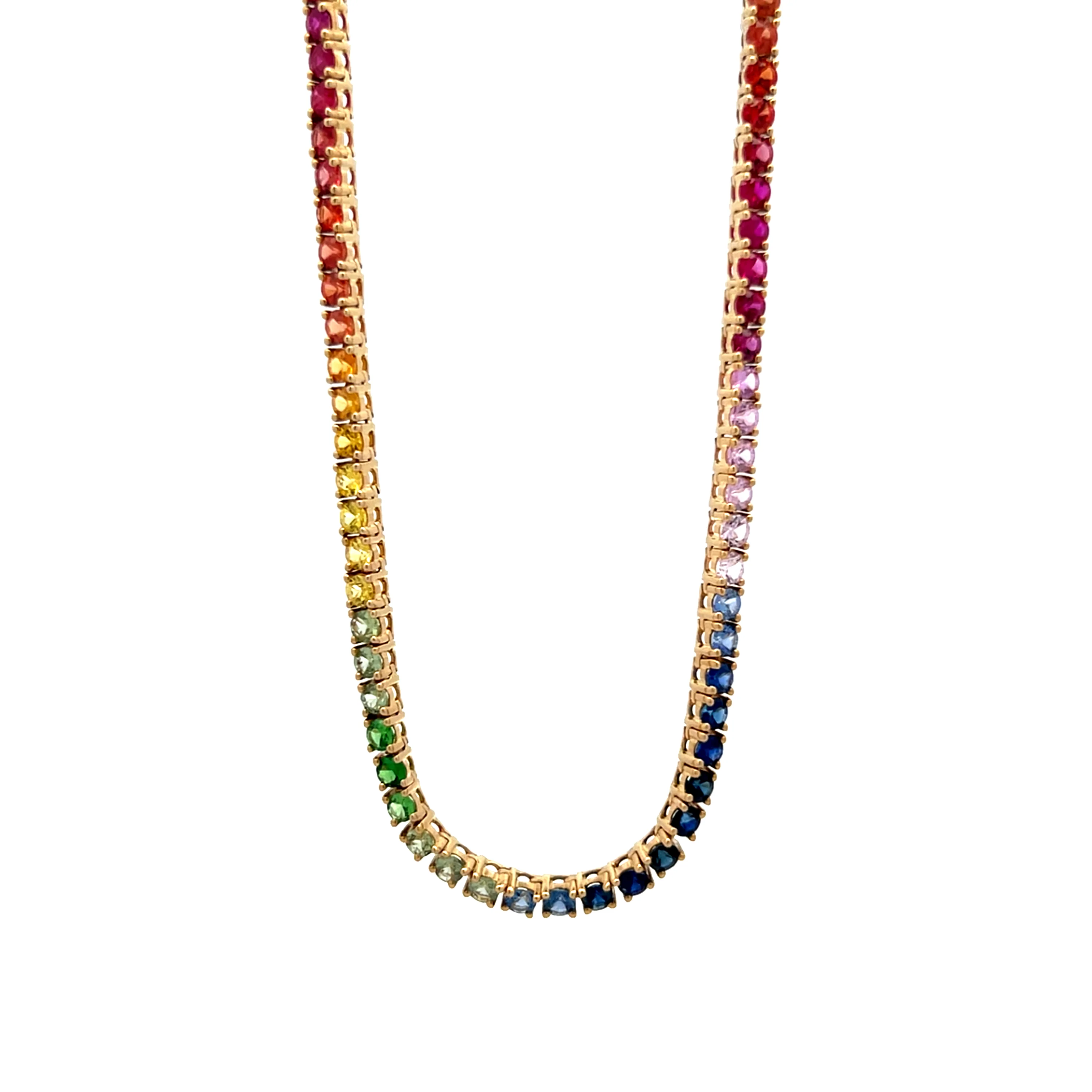 10.46 Rainbow Sapphire Necklace in 14k Yellow Gold