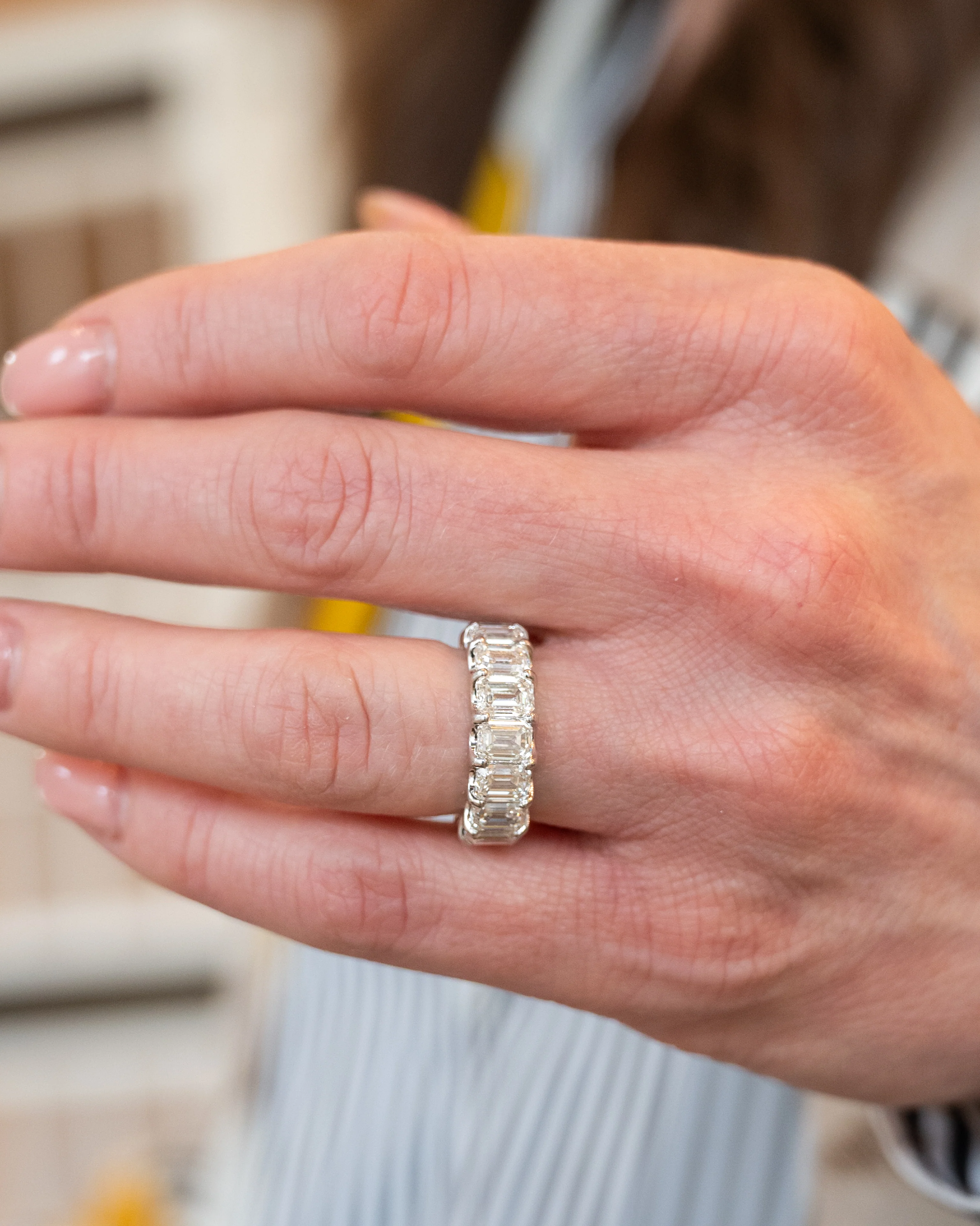 10.80 Emerald Cut Diamond Eternity Band in Platinum - Image 7