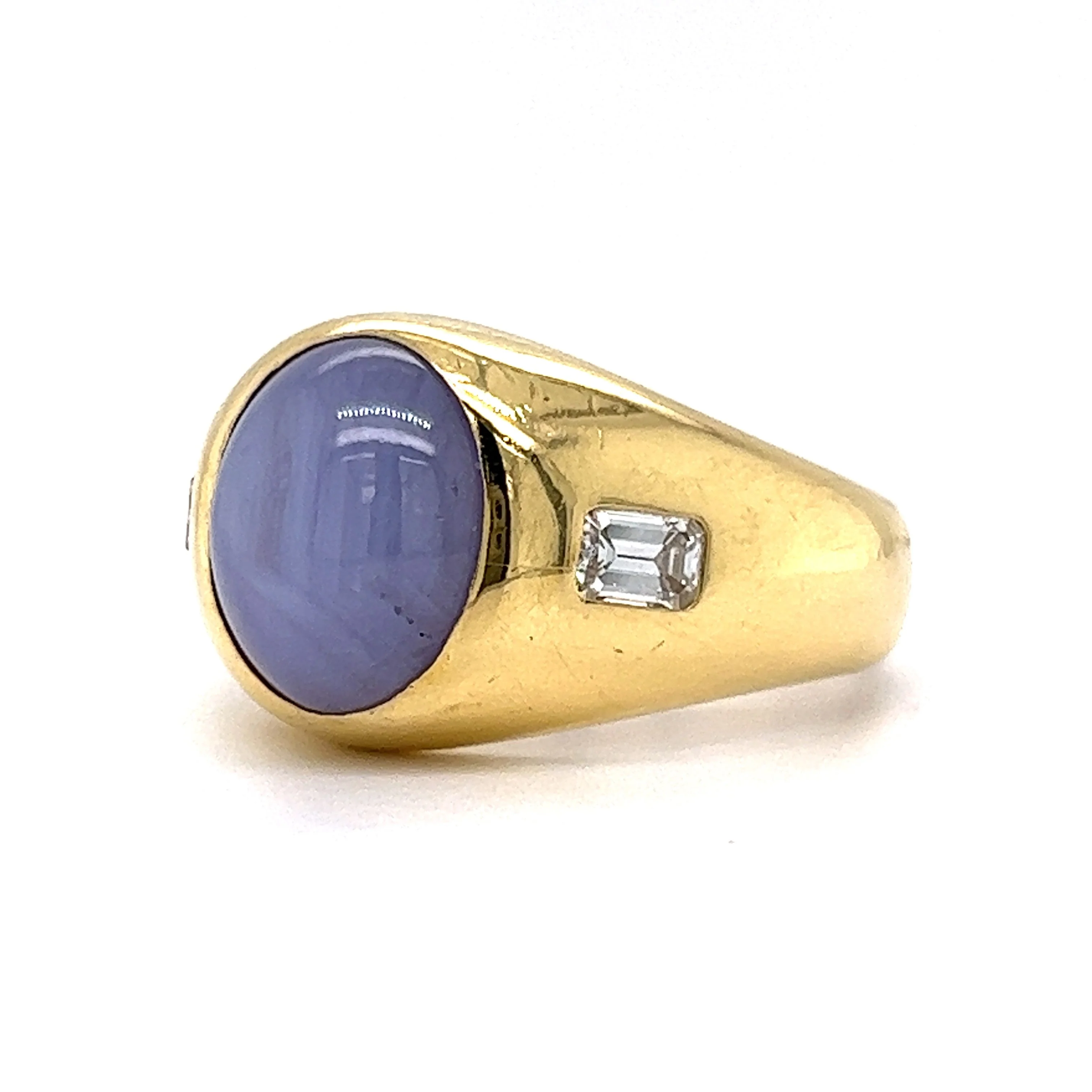 10.90 Star Sapphire & Diamond Men's Ring in 18K Yellow Gold - Image 2