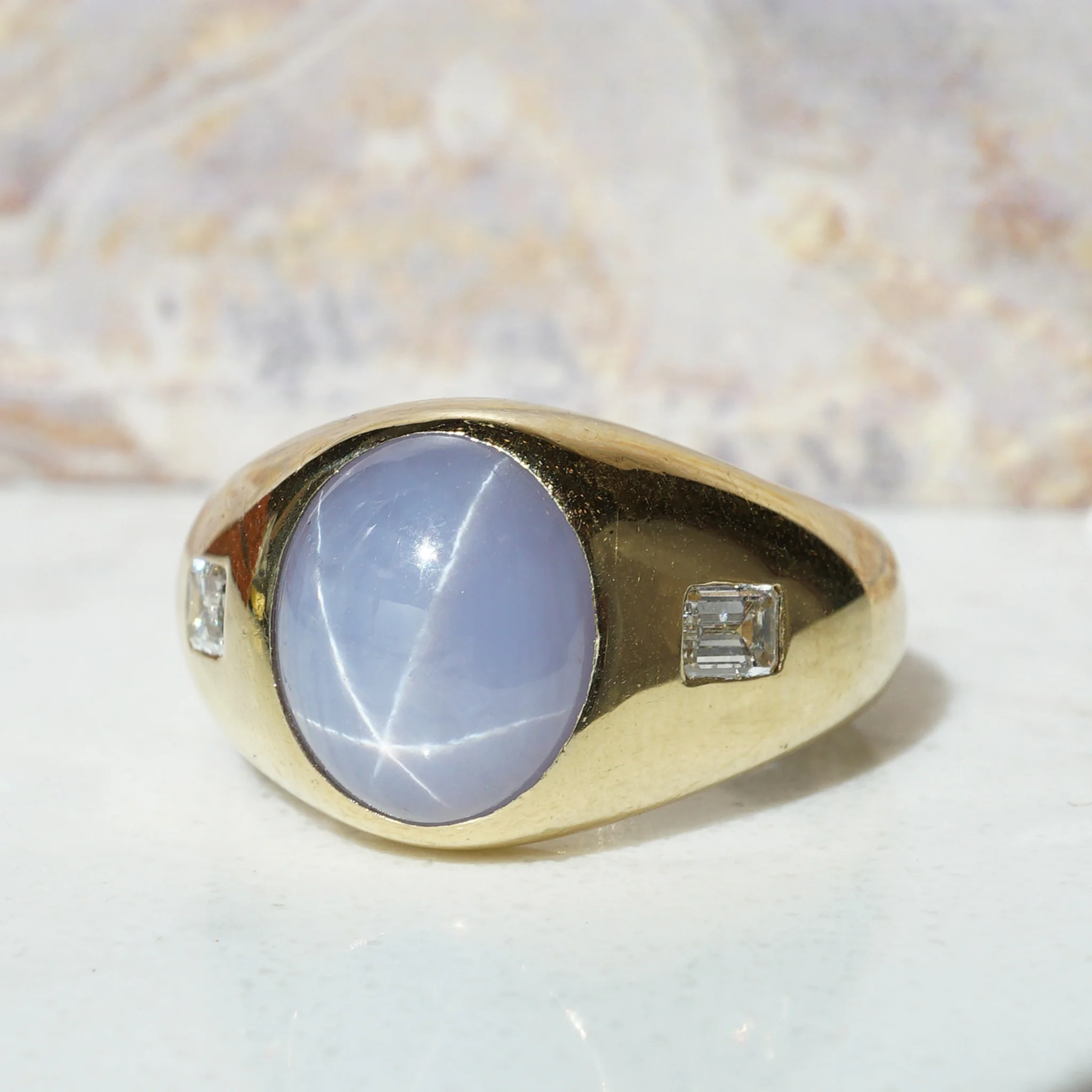 10.90 Star Sapphire & Diamond Men's Ring in 18K Yellow Gold - Image 7