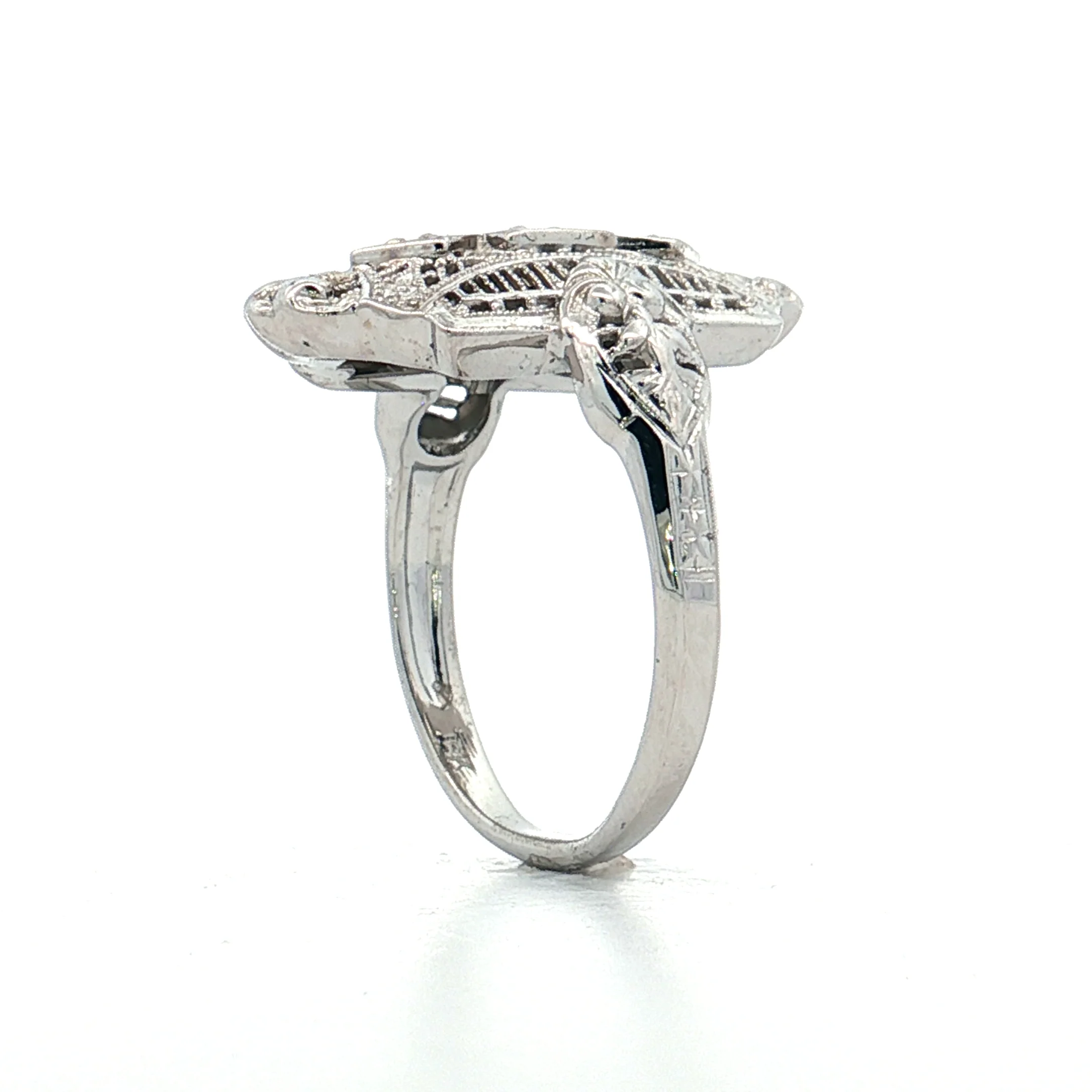 .10 Antique Deco Diamond Navette Cocktail Ring 18k - Image 5