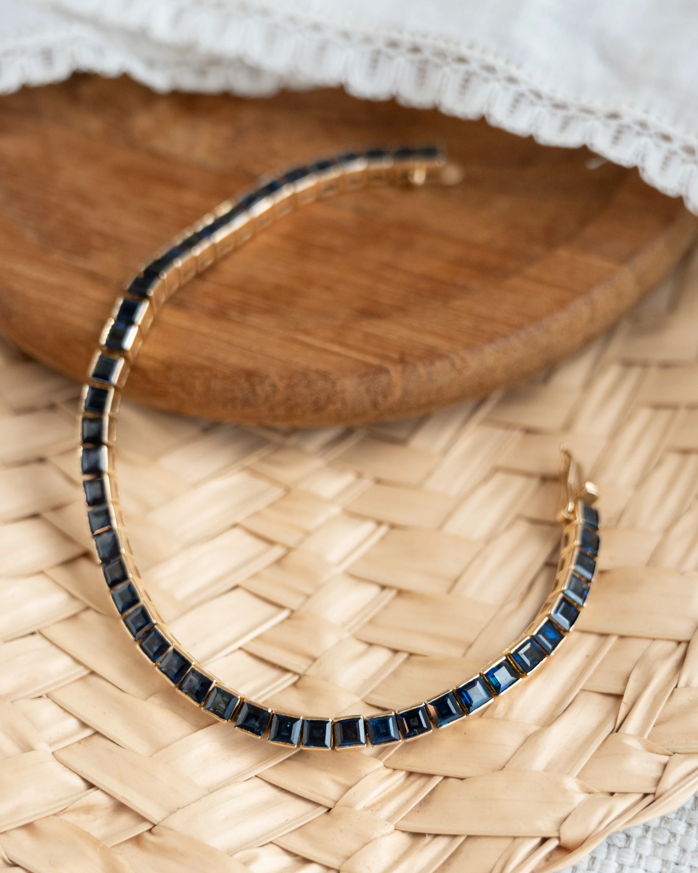 10 Carat Step Cut Sapphire Tennis Bracelet in 14k - Image 5