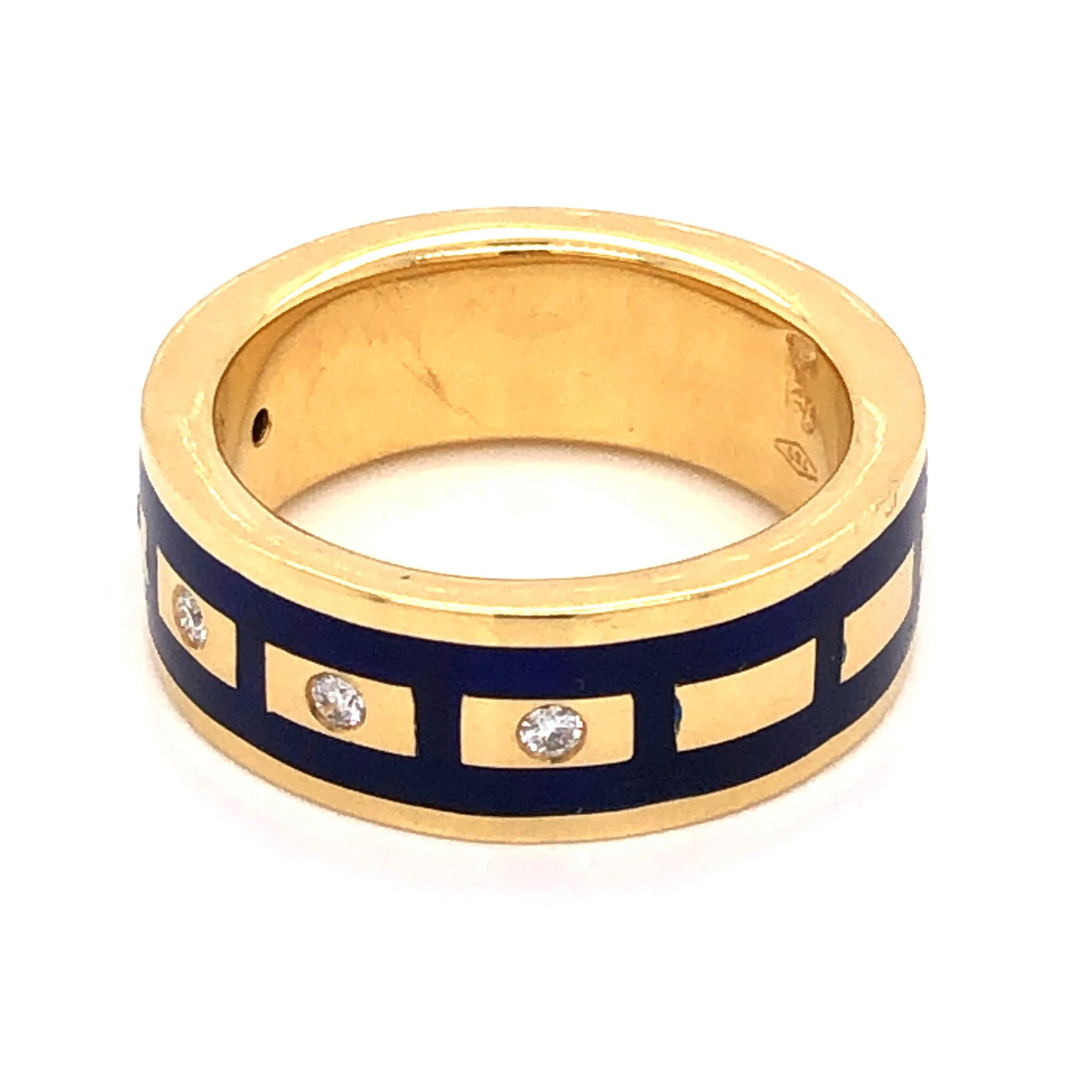 .10 Diamond Right Hand Ring in 18K Yellow Gold w/ Blue Enamel - Image 2