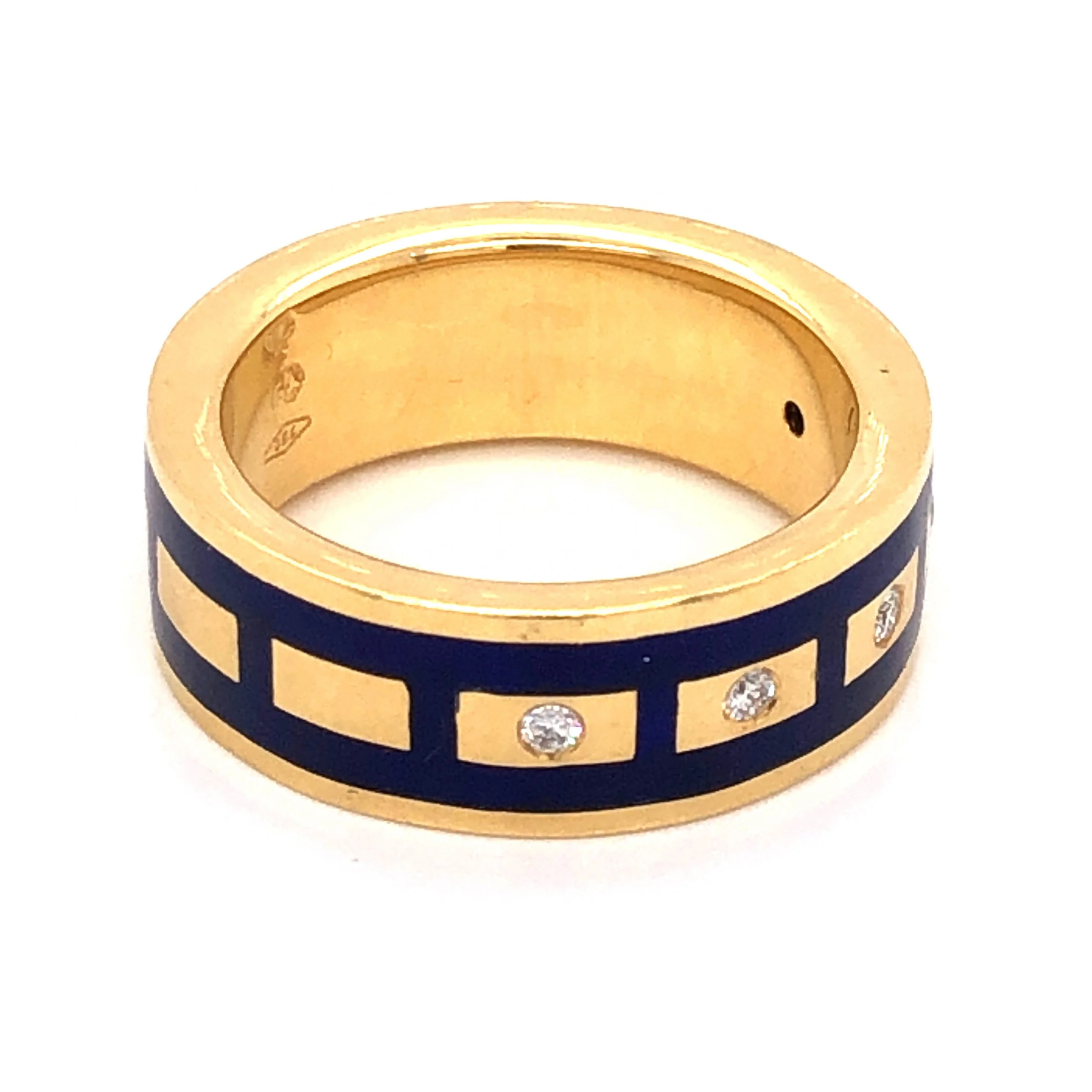 .10 Diamond Right Hand Ring in 18K Yellow Gold w/ Blue Enamel - Image 3