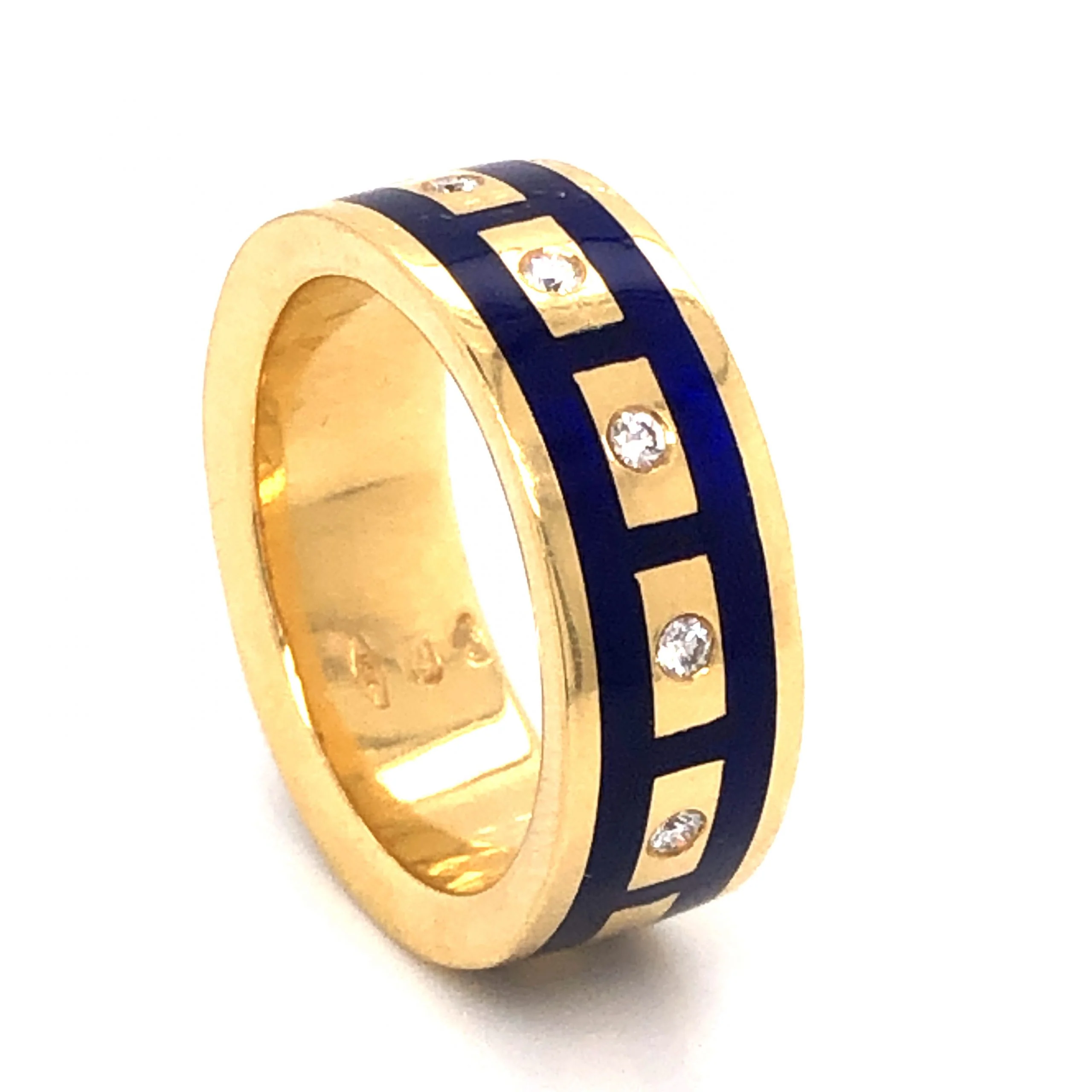 .10 Diamond Right Hand Ring in 18K Yellow Gold w/ Blue Enamel - Image 4