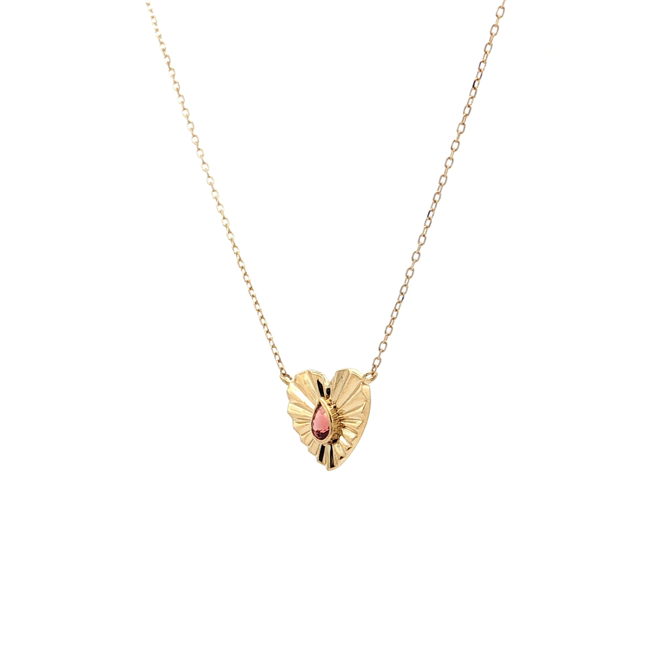 .10 Garnet Fluted Heart Pendant Necklace 14k - Image 2