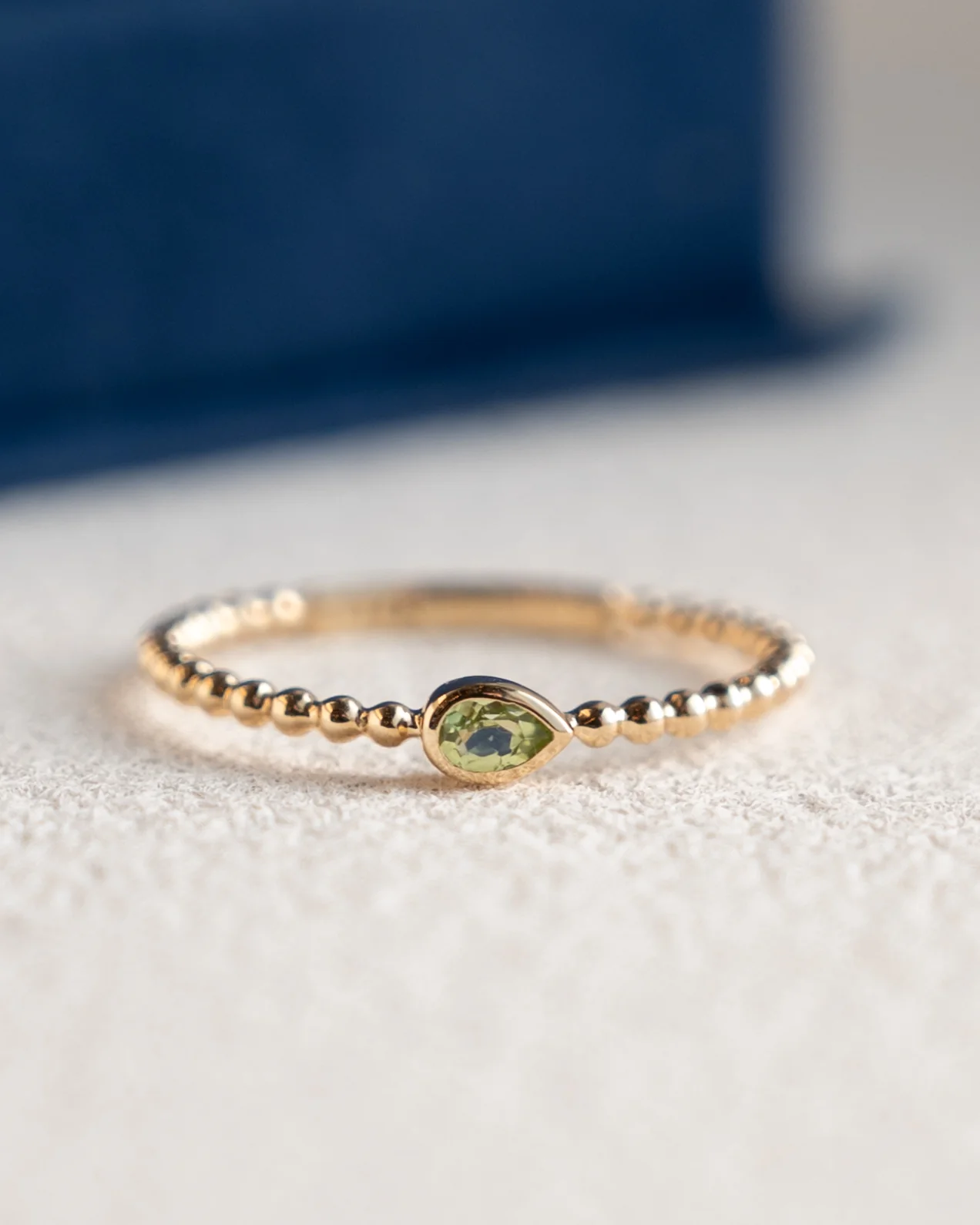 .10 Pear Cut Peridot Stacking Ring 14k Yellow Gold - Image 6