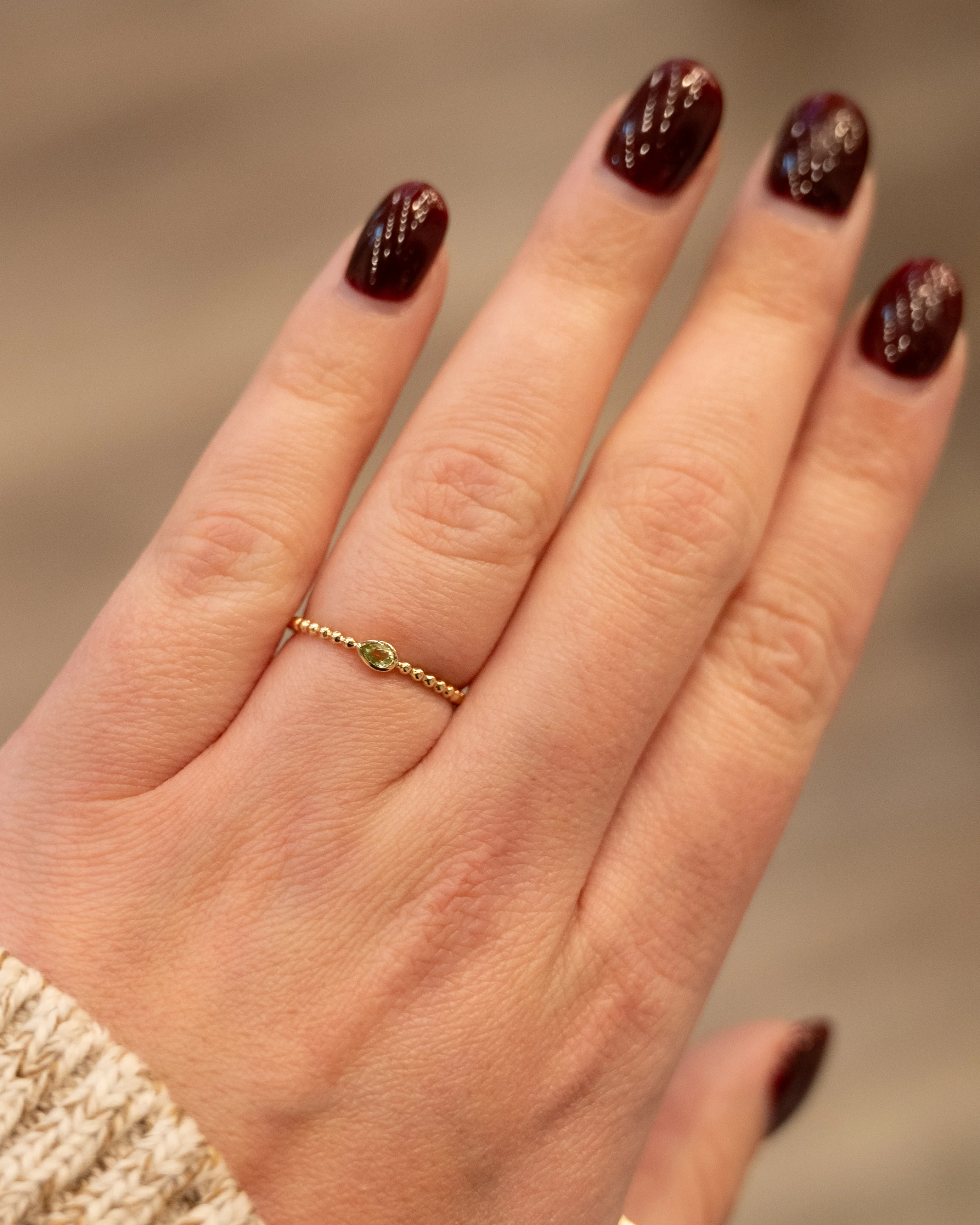 .10 Pear Cut Peridot Stacking Ring 14k Yellow Gold - Image 7
