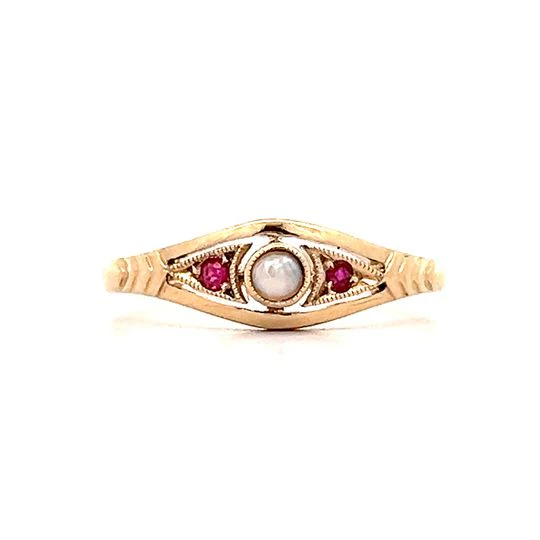 .10 Victorian Pearl & Ruby Stacking Ring in 14k