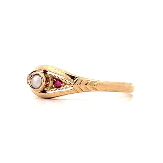 .10 Victorian Pearl & Ruby Stacking Ring in 14k - Image 2