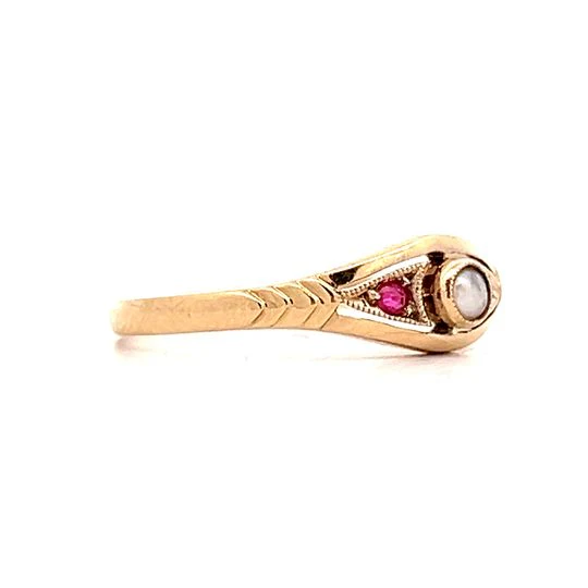 .10 Victorian Pearl & Ruby Stacking Ring in 14k - Image 3