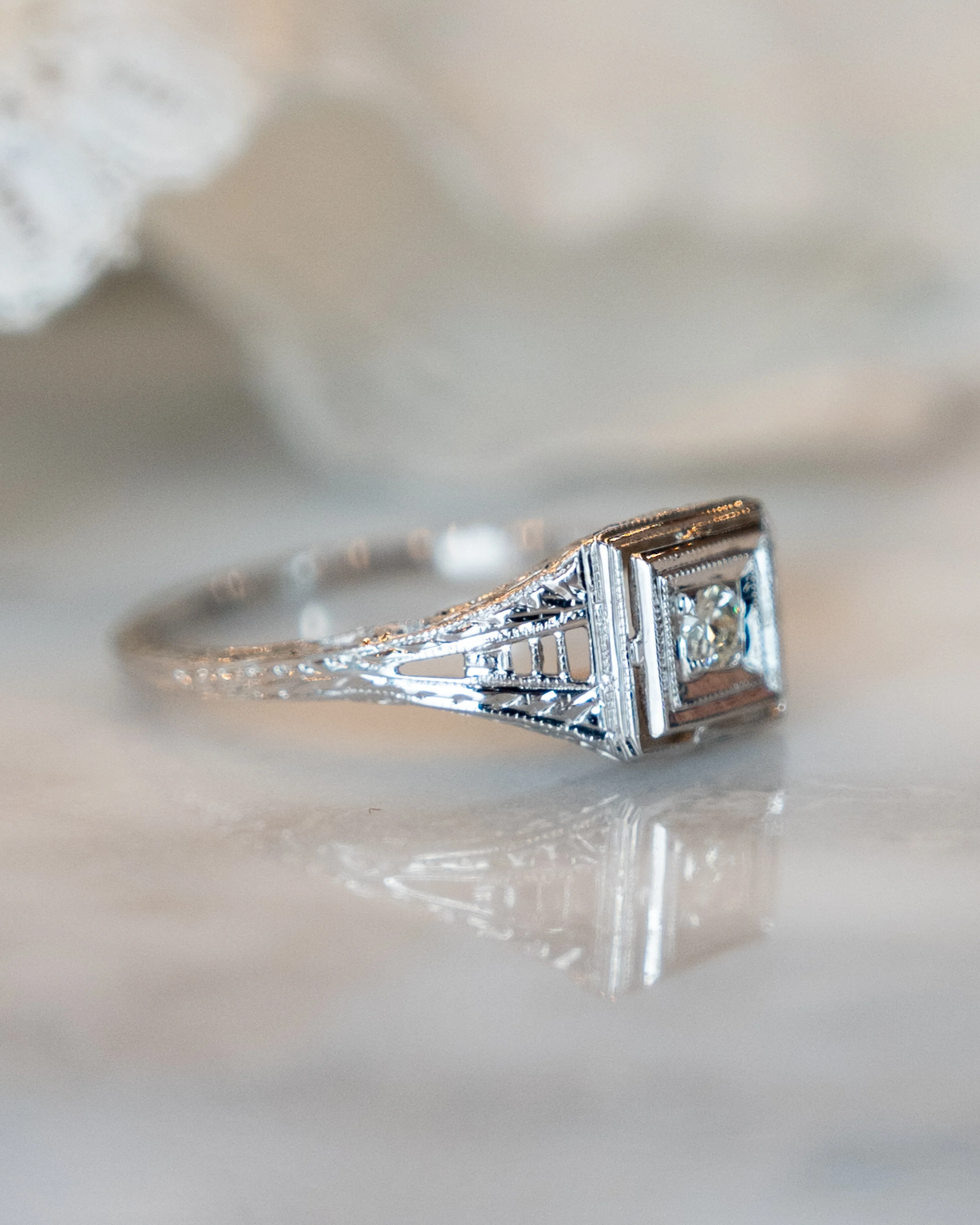 .10 Vintage Art Deco Solitaire Engagement Ring in 14k - Image 6
