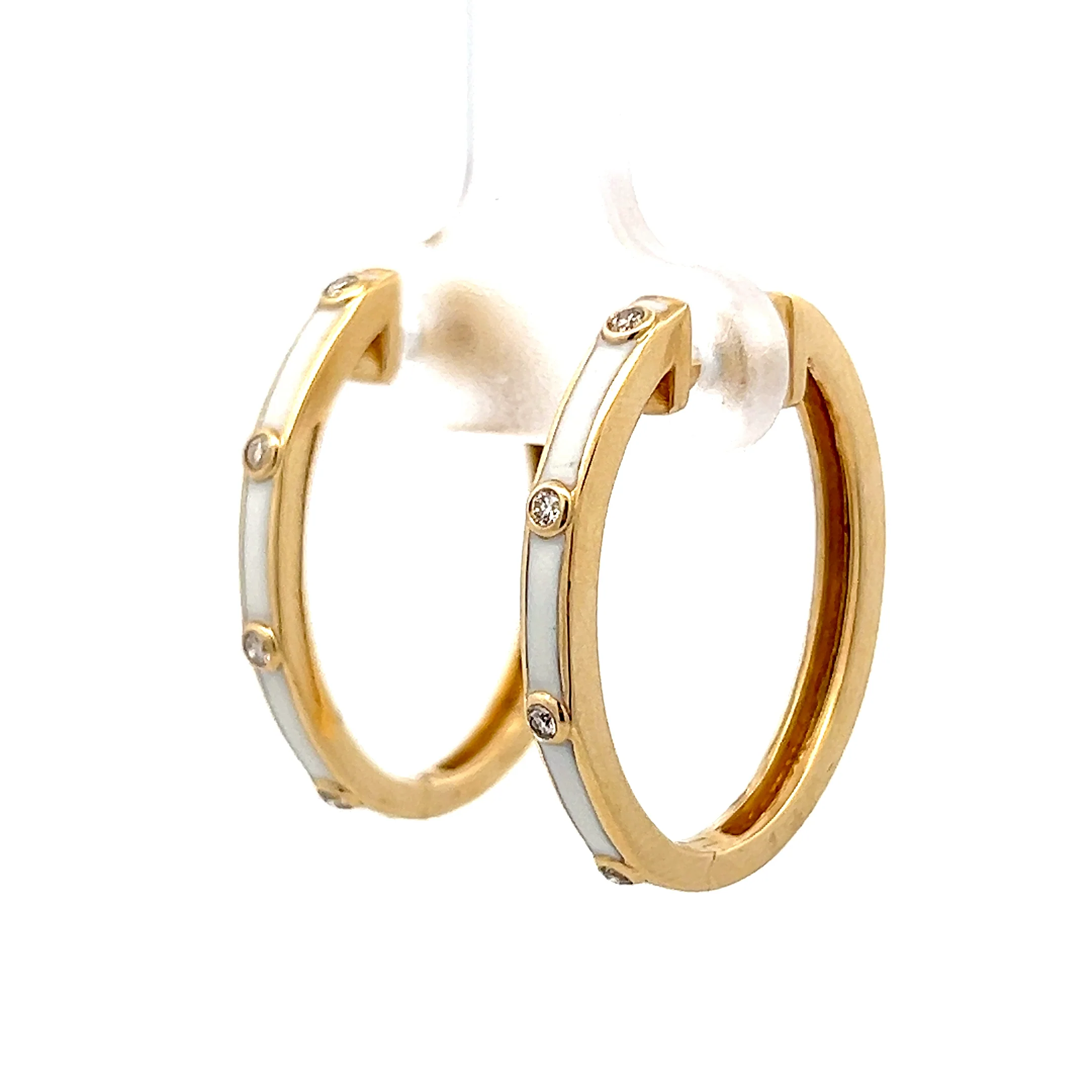 .10 White Enamel & Diamond Hoop Earrings in 14k - Image 2