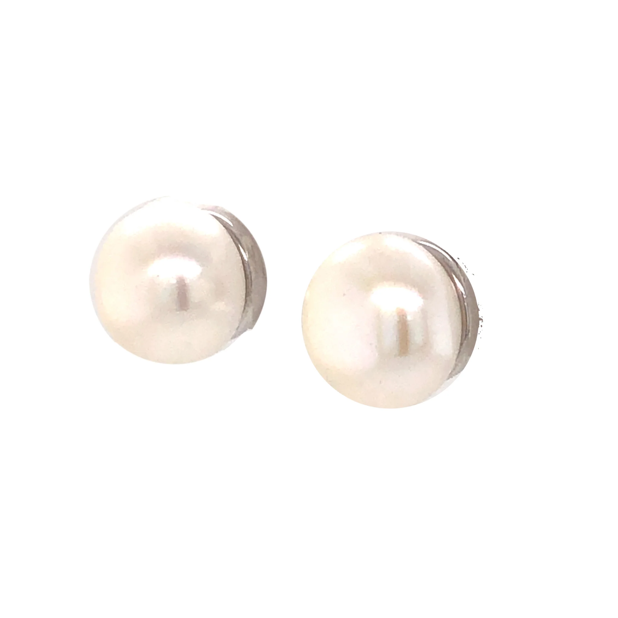 10mm Pearl Earrings in 14k White Gold - Image 2