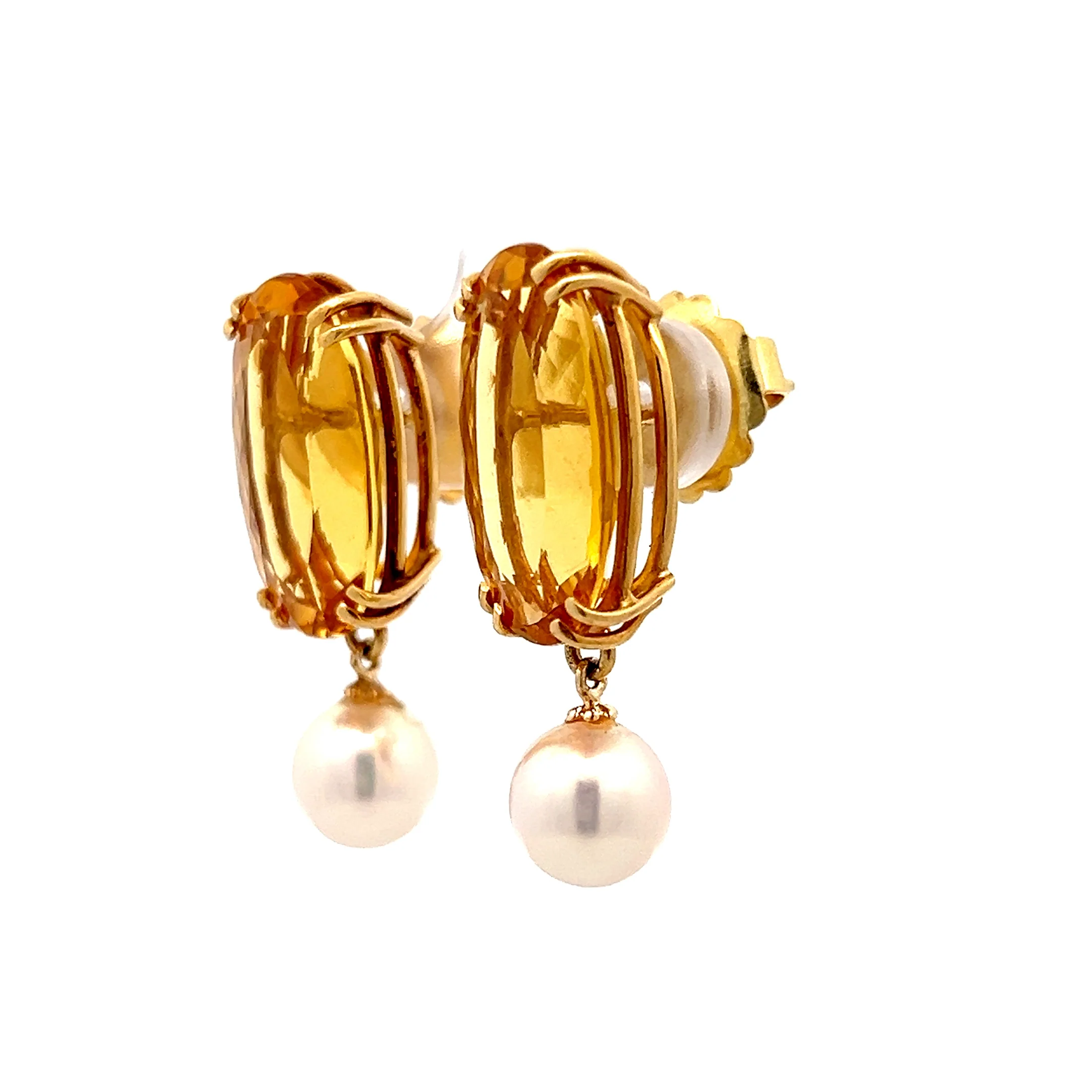 11.22 Oval Cut Citrine & Pearl Earrings Studs in 18k - Image 2