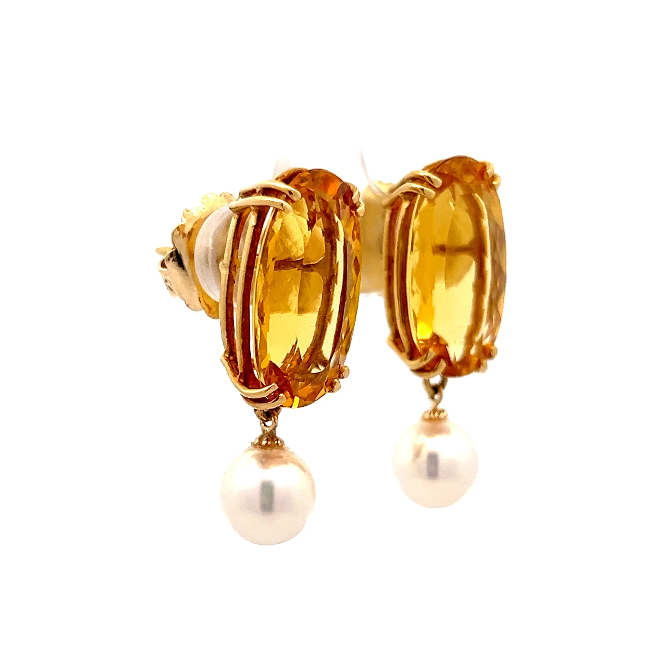 11.22 Oval Cut Citrine & Pearl Earrings Studs in 18k - Image 3