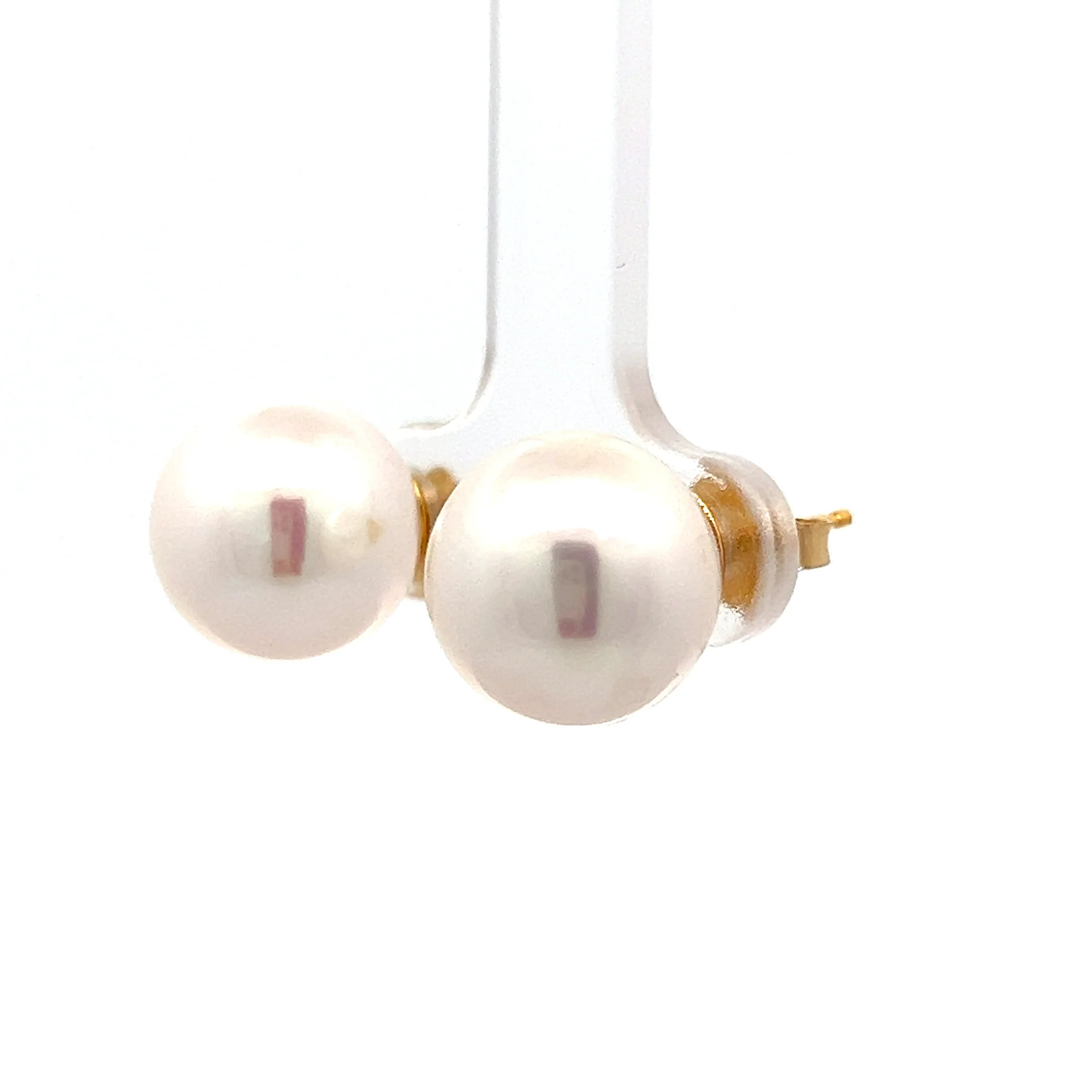 11.5mm Cultured Pearl Stud Earrings 14k Yellow Gold - Image 2