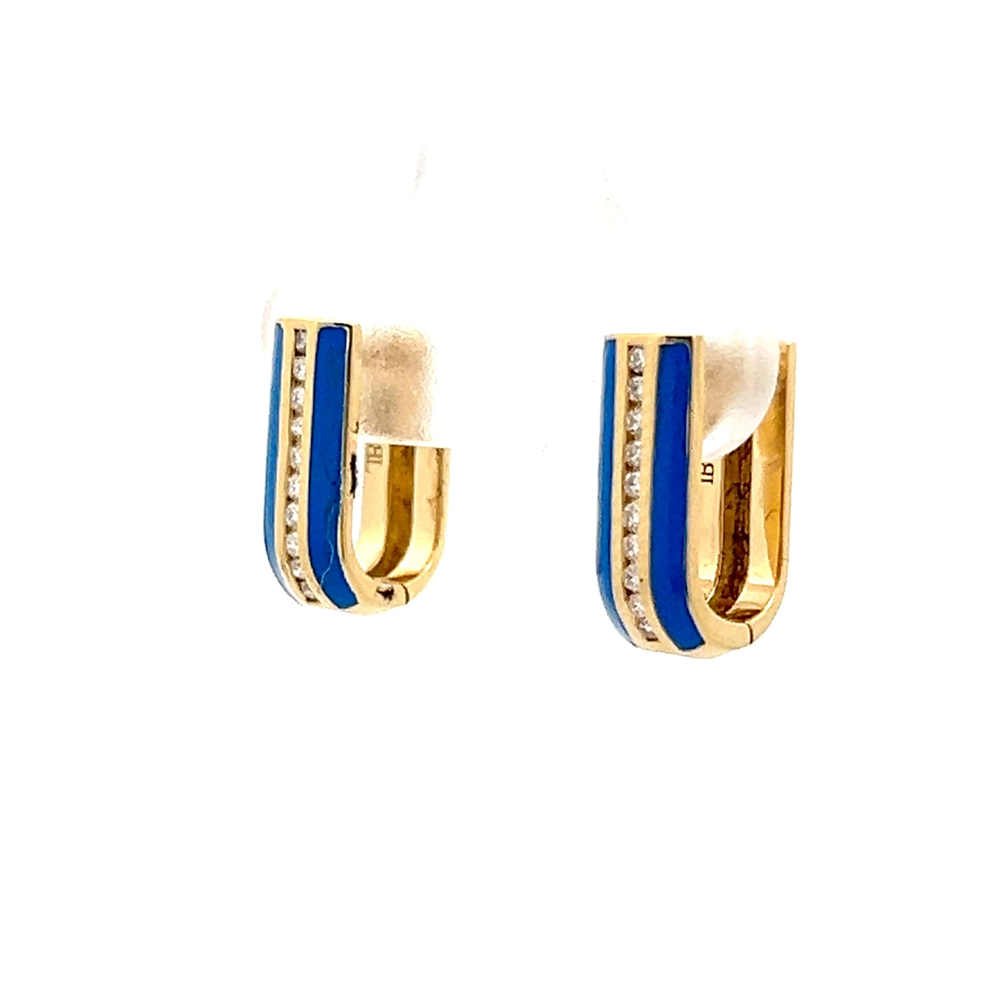 .11 Diamond & Blue Enamel Hoop Earrings in 18k - Image 2