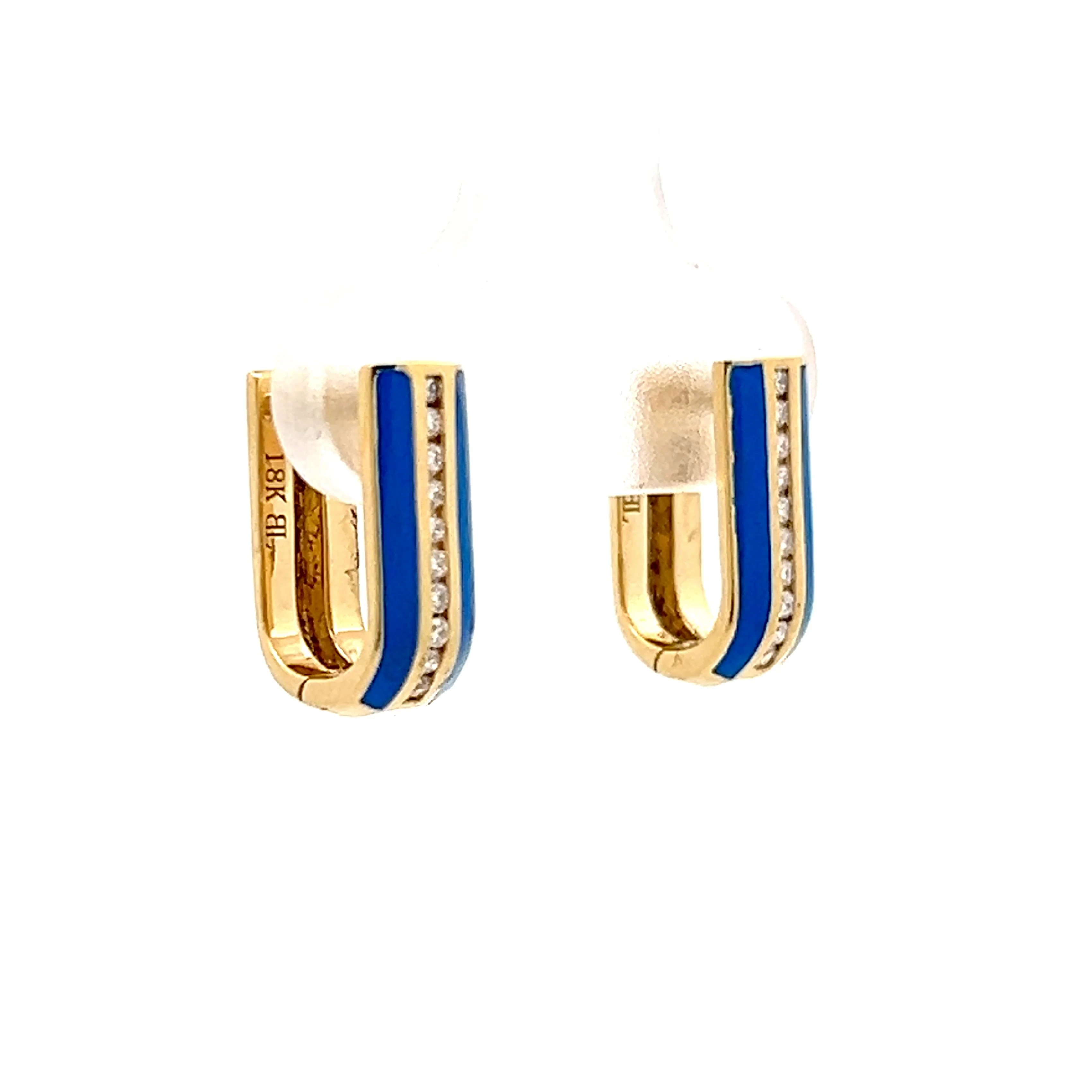 .11 Diamond & Blue Enamel Hoop Earrings in 18k - Image 3